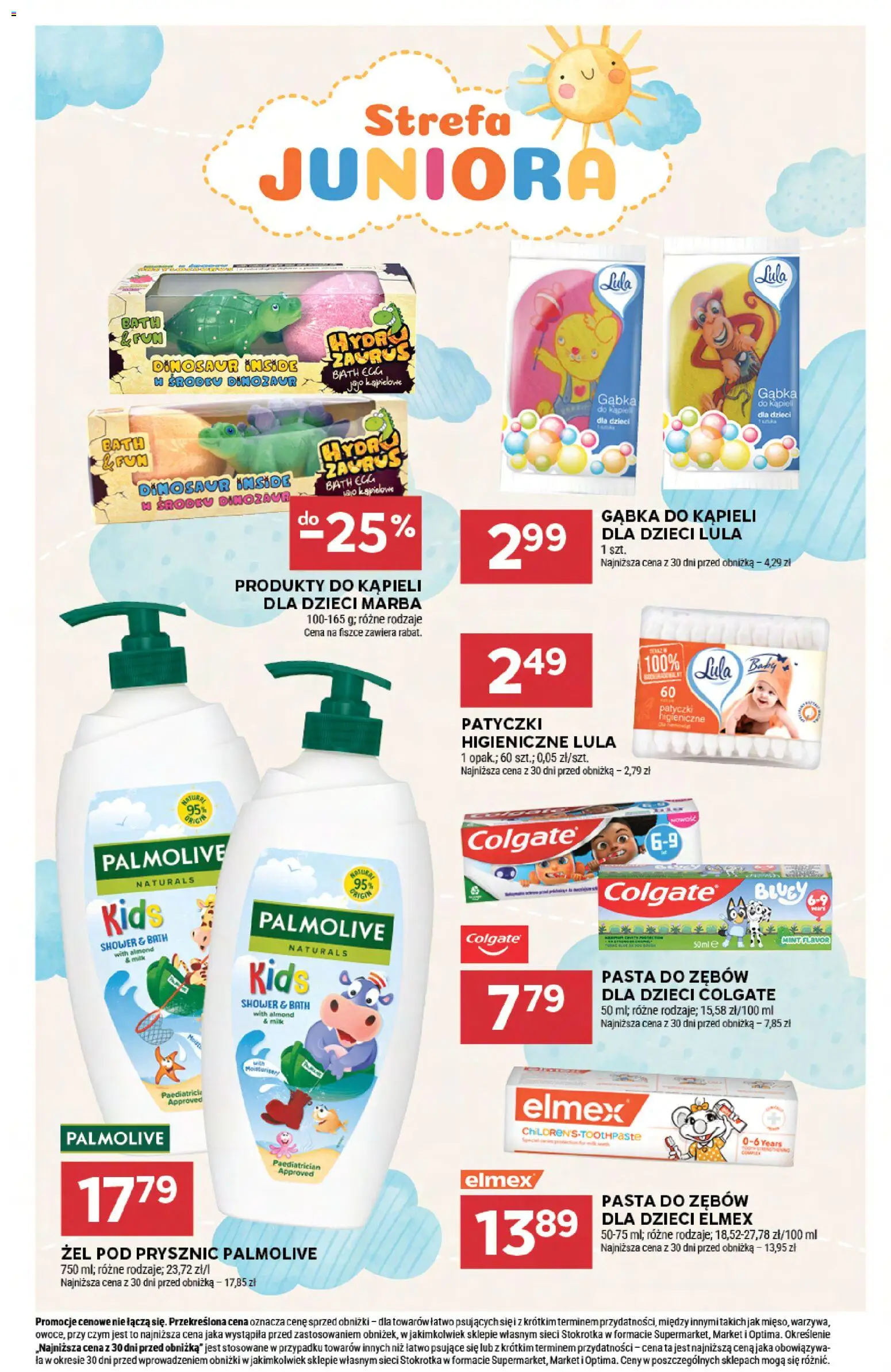 Stokrotka gazetka od 08.10.2026 | Strona: 45 | Produkty: Pasta do zębów dla dzieci, Prysznic, Gąbka, Żel pod prysznic