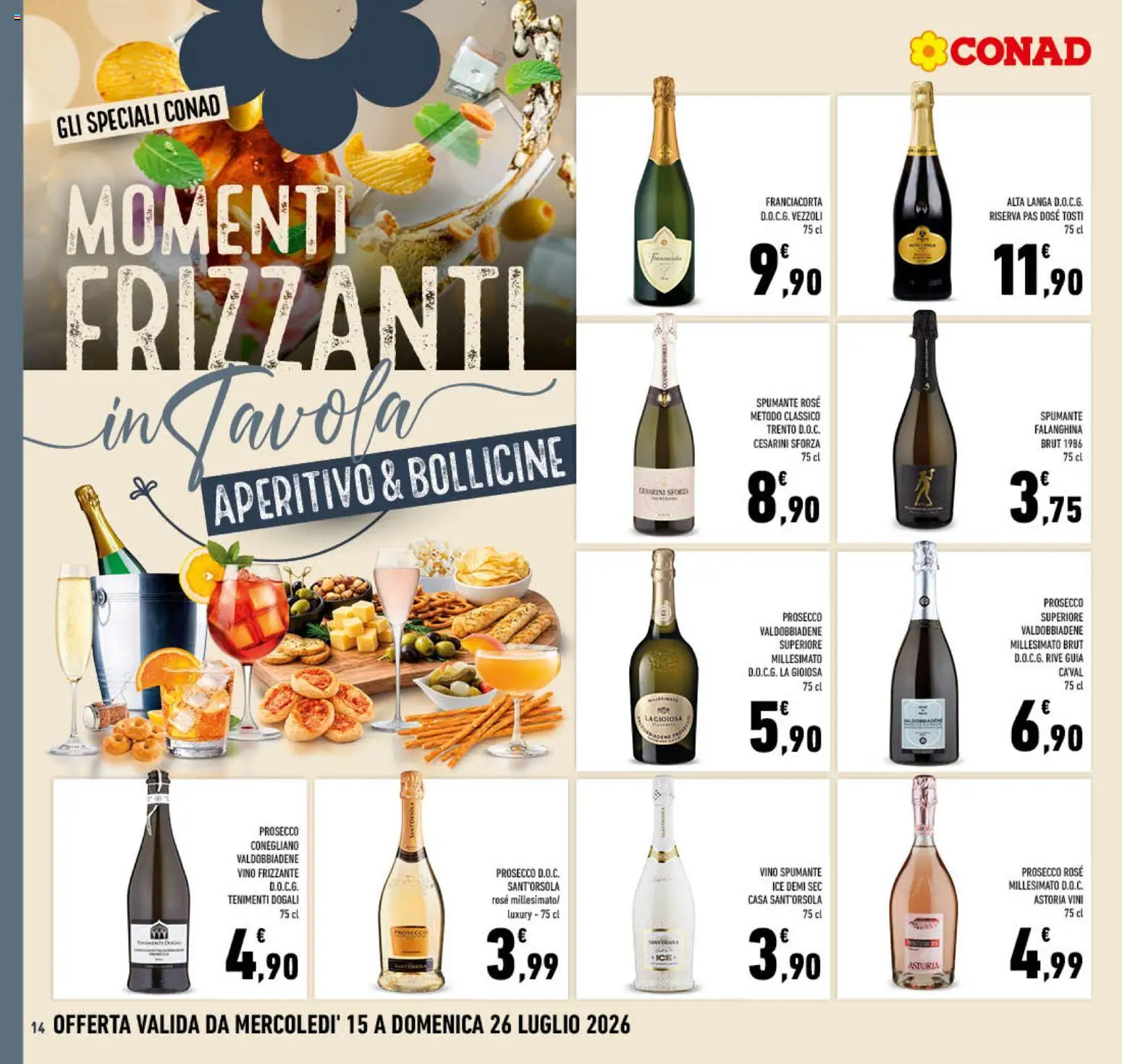 Volantino Conad del 15/07/2026 | Pagina: 14 | Prodotti: Prosecco, Vino, Spumante, Aperitivo