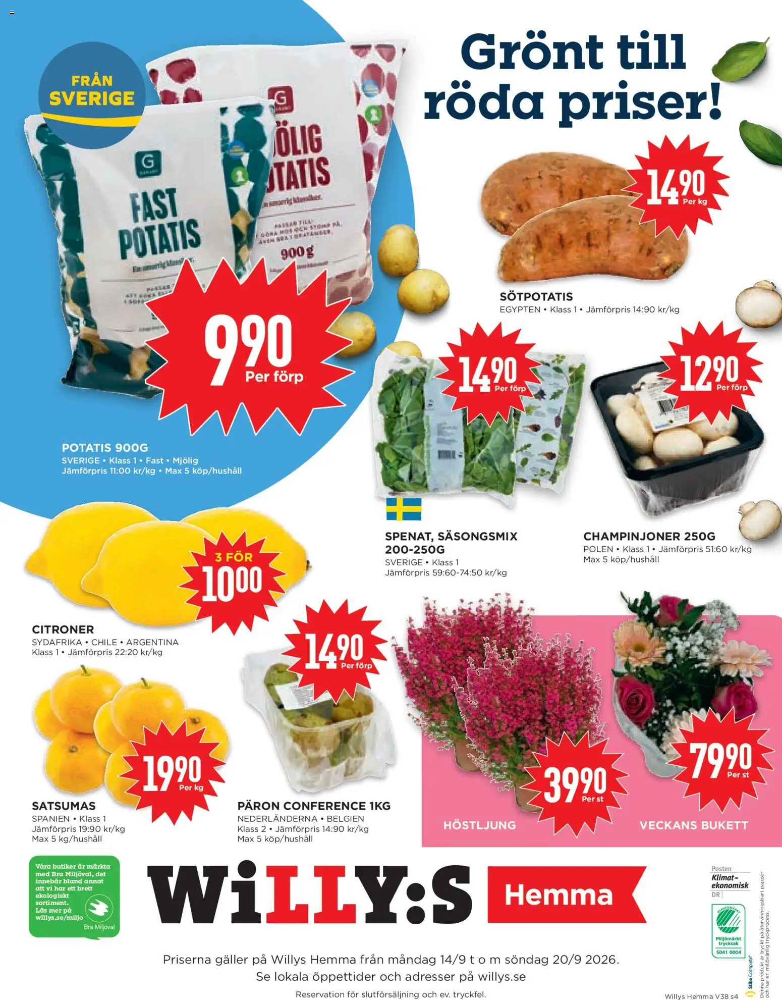 Willys reklamblad aktuell från 14/09/2026 | Sida: 4 | Produkter: Potatis, Papper, Sötpotatis, Citroner