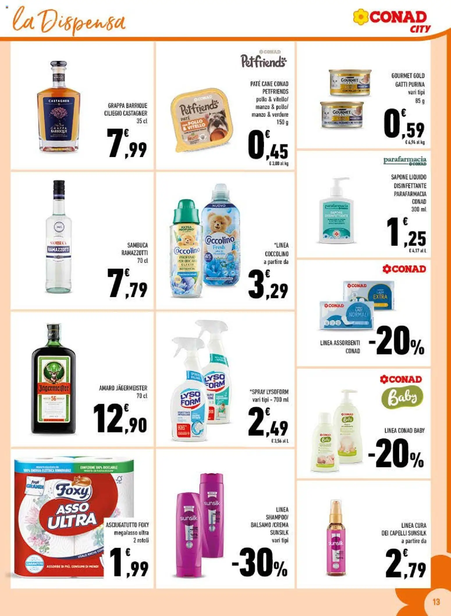 Volantino Conad del 21/10/2026 | Pagina: 13 | Prodotti: Shampoo, Manzo, Assorbenti, Amaro