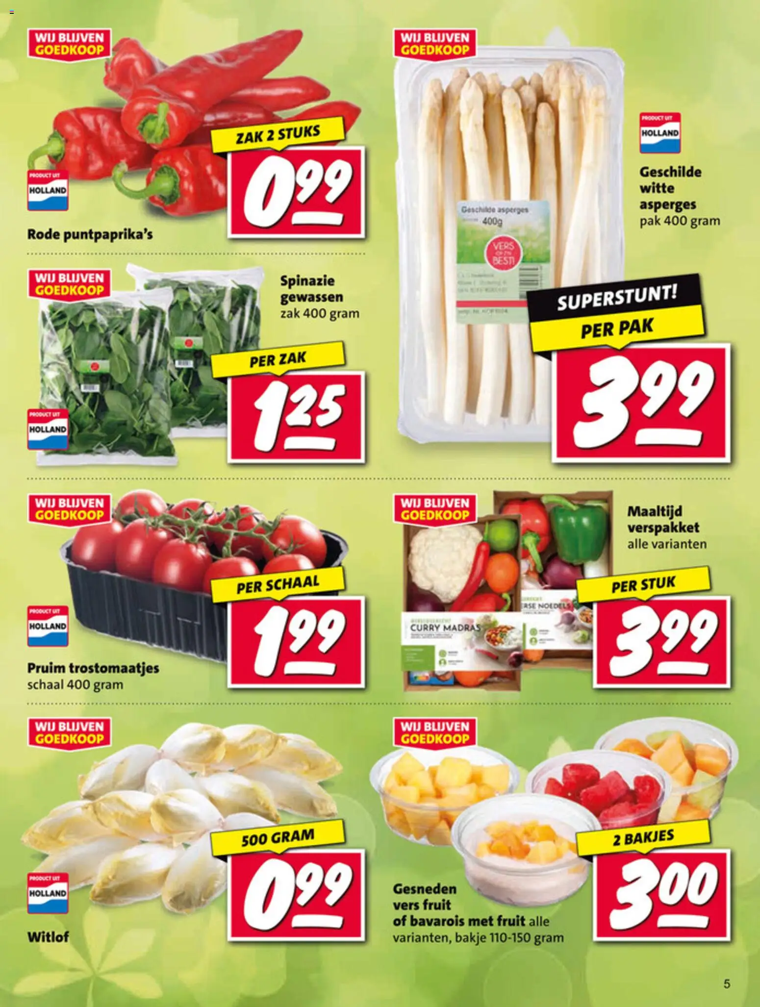 {H1} | Pagina: 5 | Producten: Spinazie, Asperges, Noedels, Pruim