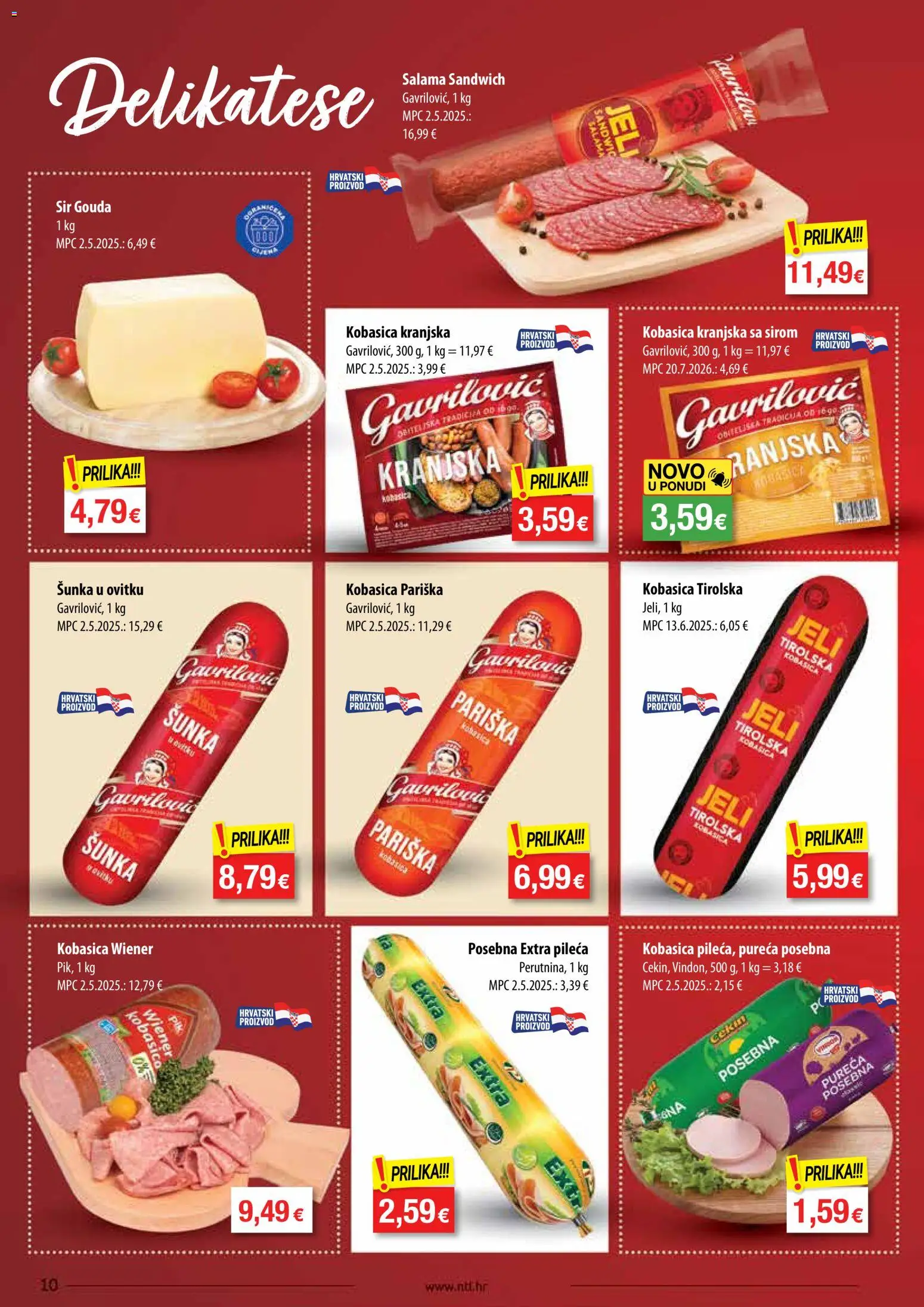 NTL katalog | vrijedi od 05.08.2026 | Stranica: 10 | Proizvodi: Šunka, Kranjska kobasica, Kobasica, Gouda