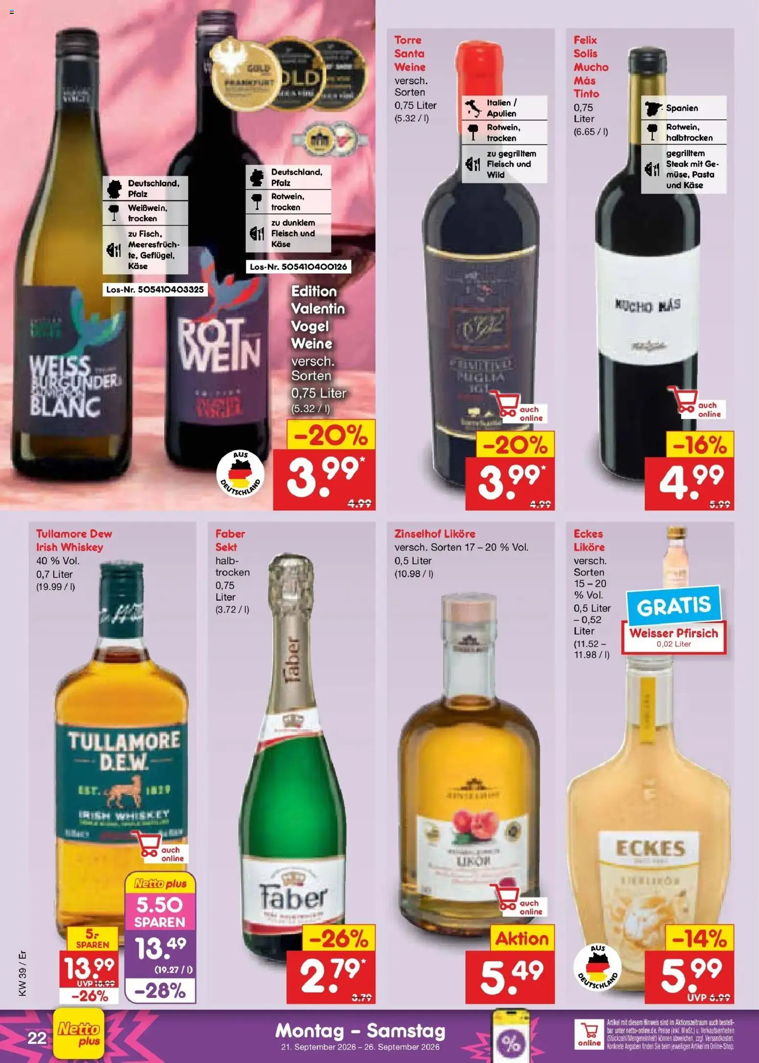 Netto Marken-Discount Prospekt Naumburg – gültig ab 21.09.2026 | Seite: 30 | Produkte: Käse, Pfirsich, Pasta, Fleisch