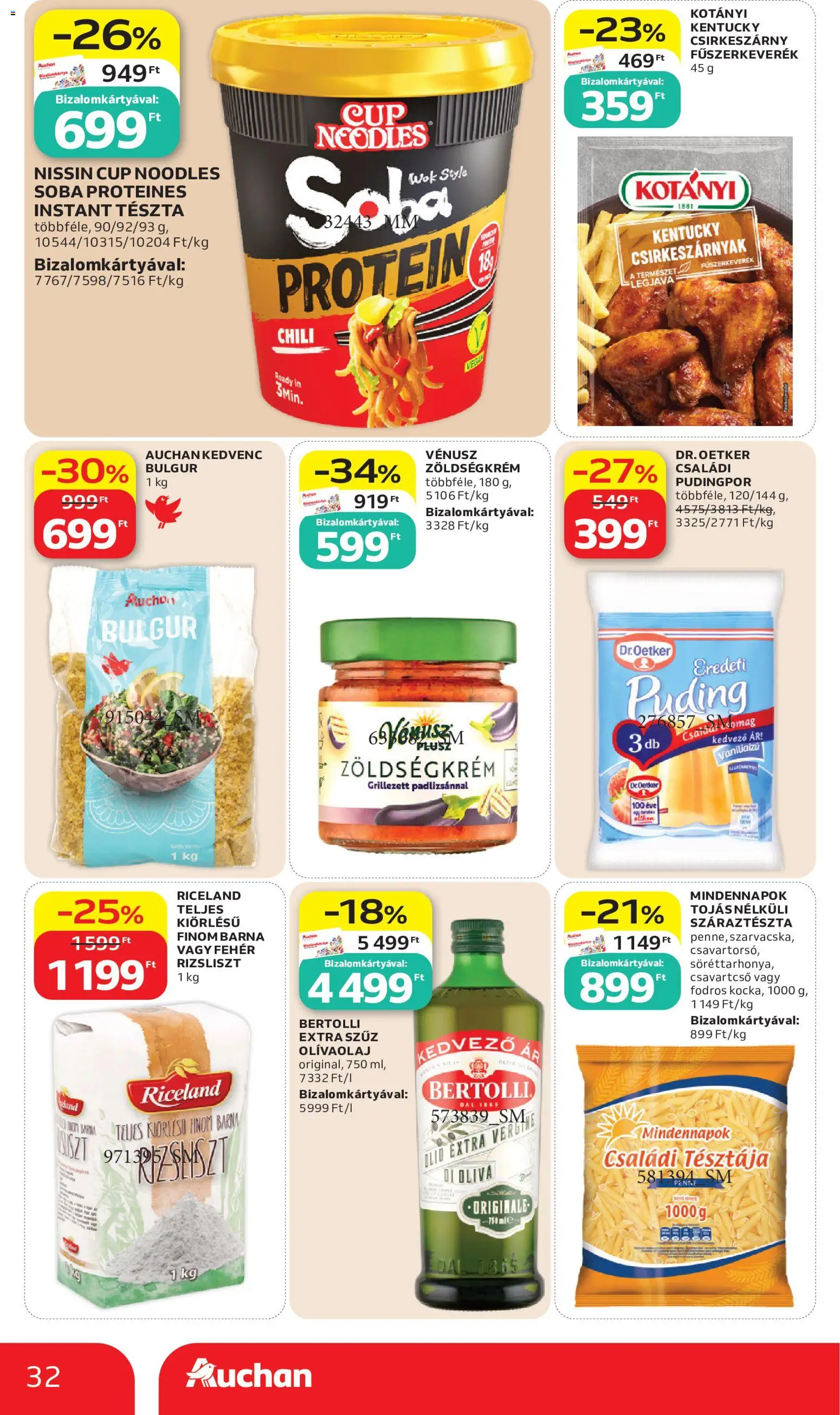 Auchan akciós ujság - amely érvényes a következő dátumtól: 2026.07.02. | Oldal: 32 | Termékek: Puding, Pudingpor, Extra szűz olivaolaj, Penne