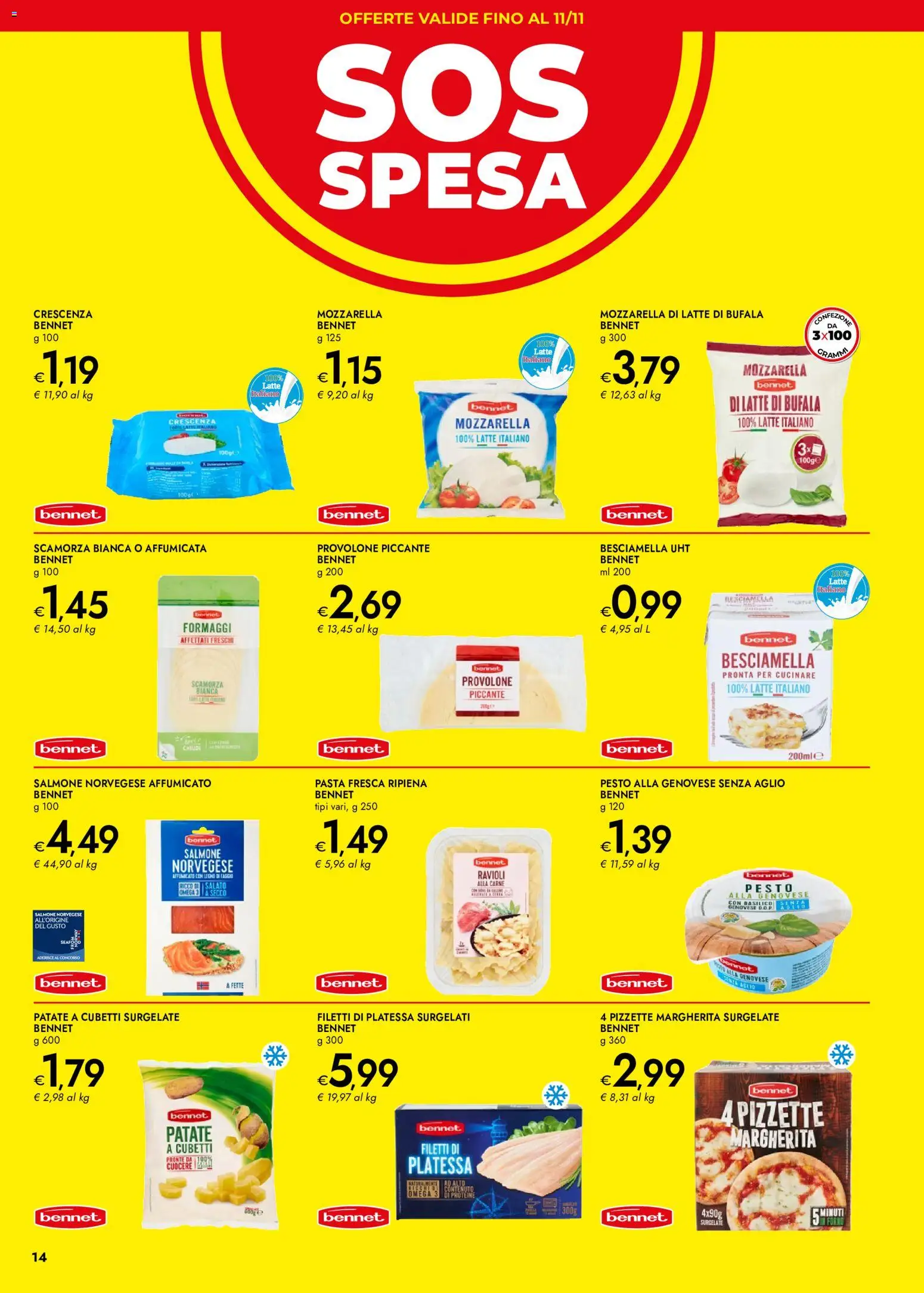 Volantino bennet del 01/10/2026 | Pagina: 14 | Prodotti: Mozzarella, Pasta, Basilico, Ravioli