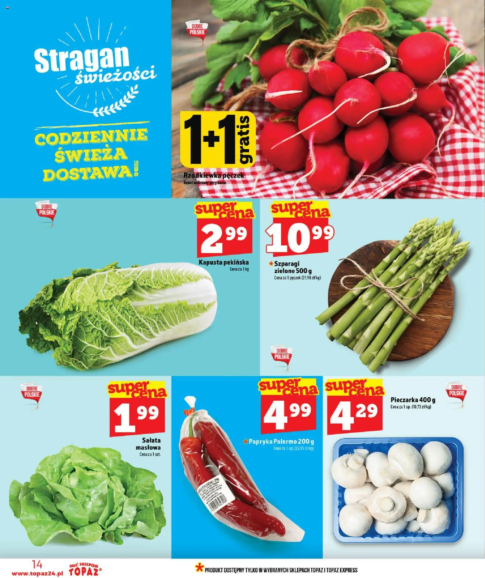 Topaz gazetka - Ceny małe na stałe od 11.06.2026 | Strona: 14 | Produkty: Kapusta, Kapusta pekińska, Papryka, Szparagi