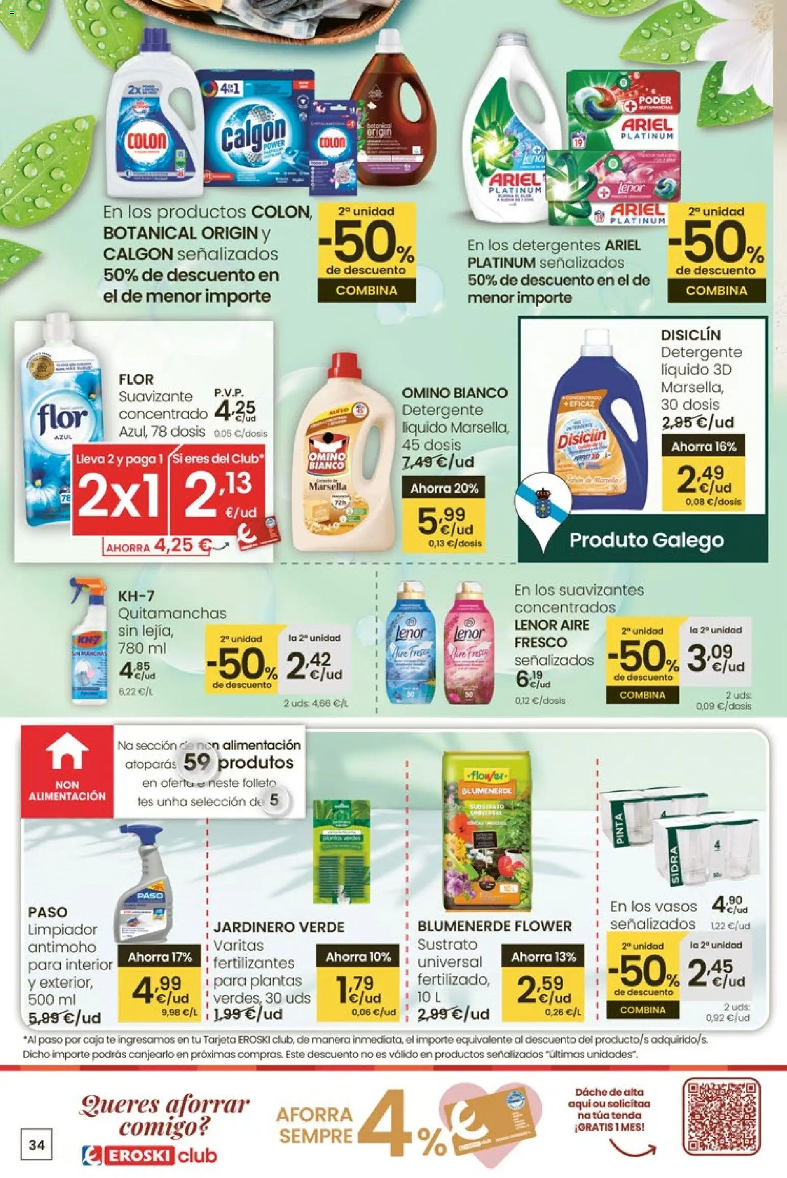 Eroski Quieres ahorrar conmigo │ válido desde el 16.04.2026 | Página: 34 | Productos: Detergente, Vasos, Té, Suavizante