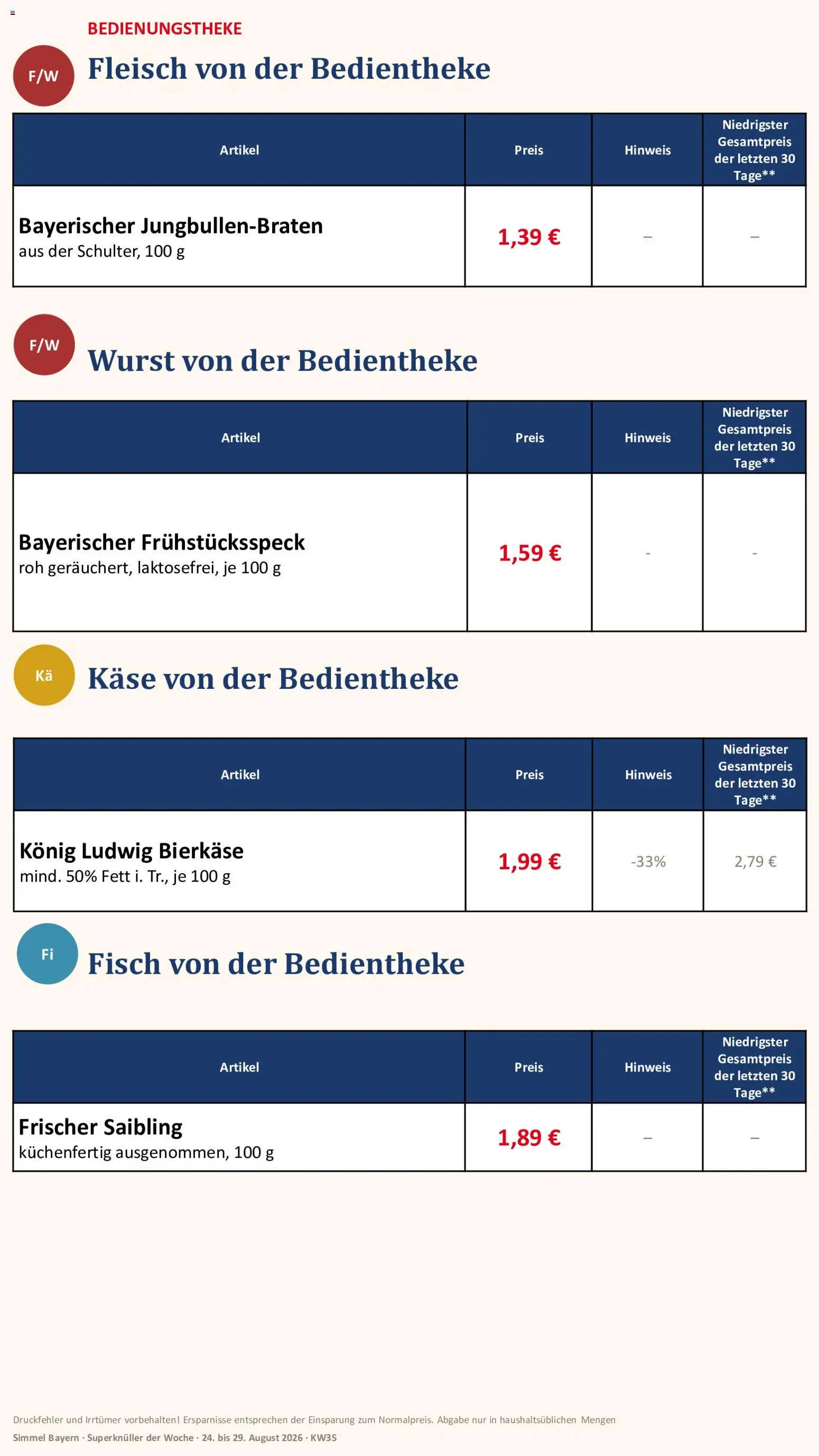 Simmel Bayern – gültig ab 24.08.2026 | Seite: 2 | Produkte: Käse, Fisch, Wurst, Fleisch