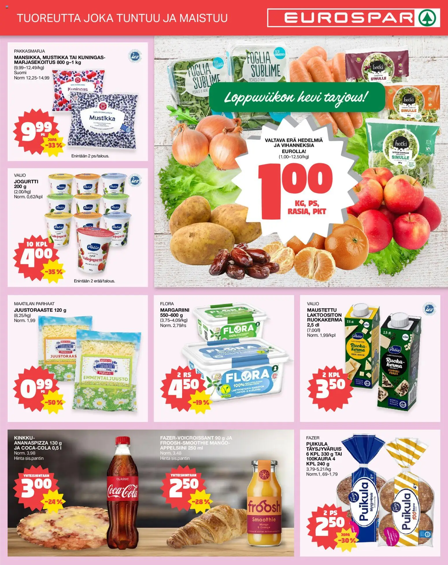 Tokmanni - EUROSPAR – voimassa 16.04.2026 alkaen | Sivu: 3 | Tuotteet: Mango, Mustikka, Kinkku, Pizza