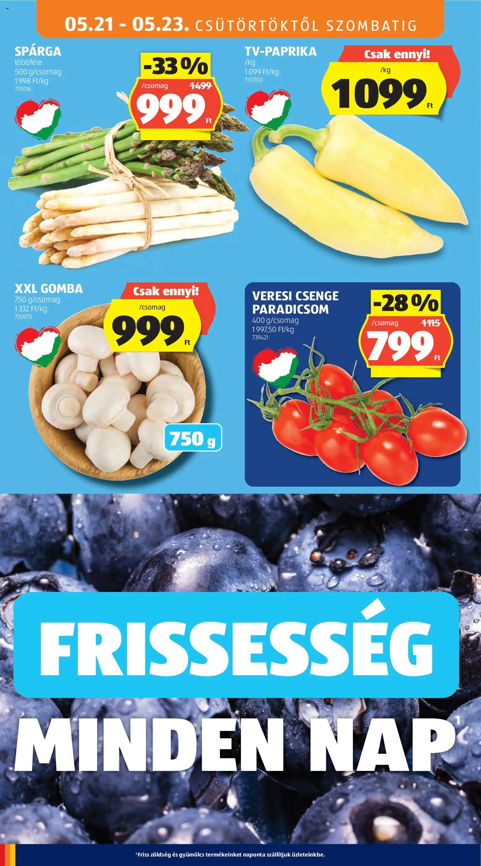 Aldi akciós ujság - amely érvényes a következő dátumtól: 21.05.2026 | Oldal: 10 | Termékek: Gyümölcs, Gomba, Zöldség, Paradicsom