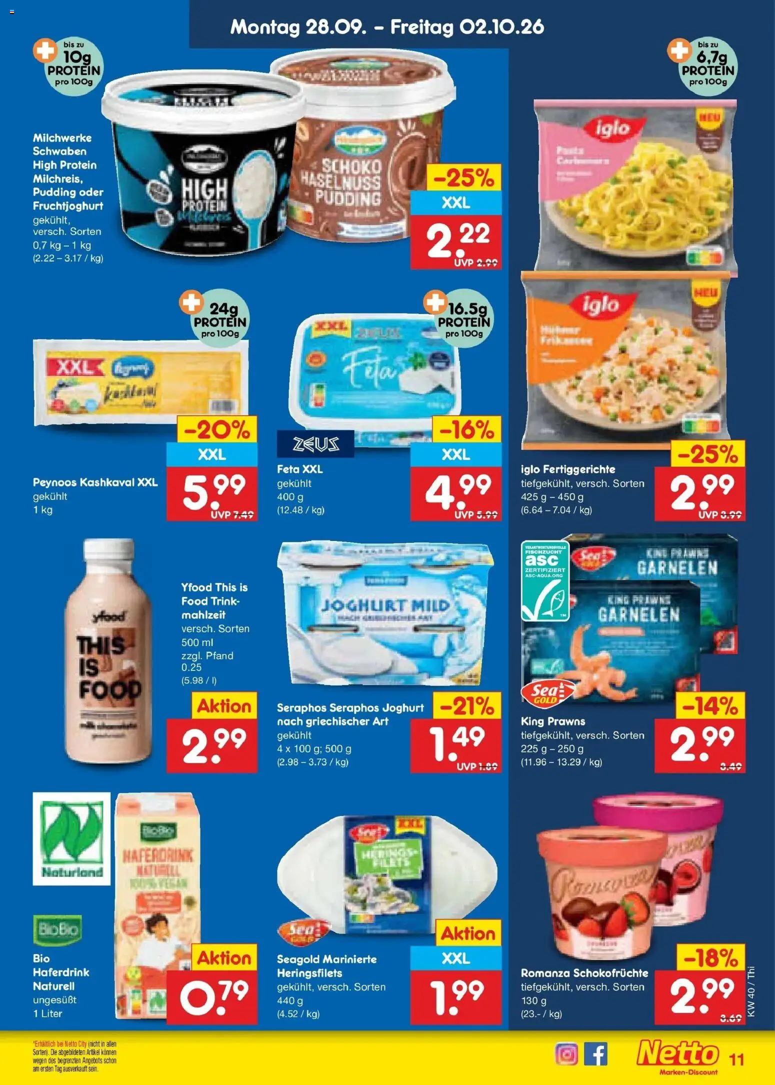 Netto Marken-Discount Prospekt Pirna – gültig ab 28.09.2026 | Seite: 15 | Produkte: Iglo, Garnelen, Fruchtjoghurt, Pudding