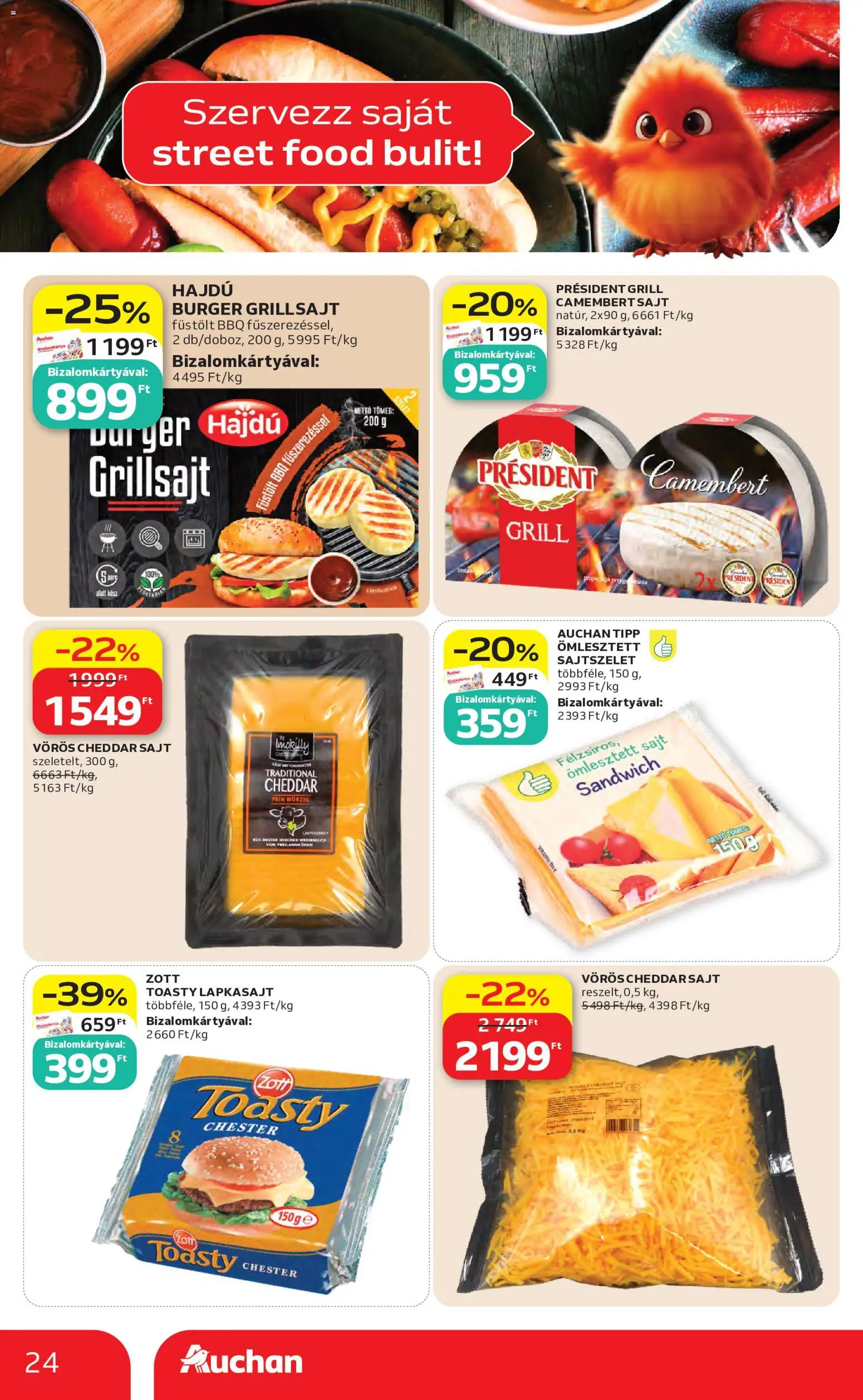 Auchan akciós ujság - amely érvényes a következő dátumtól: 07.05.2026 | Oldal: 24 | Termékek: Lapkasajt, Grillsajt, Sajt, Camembert