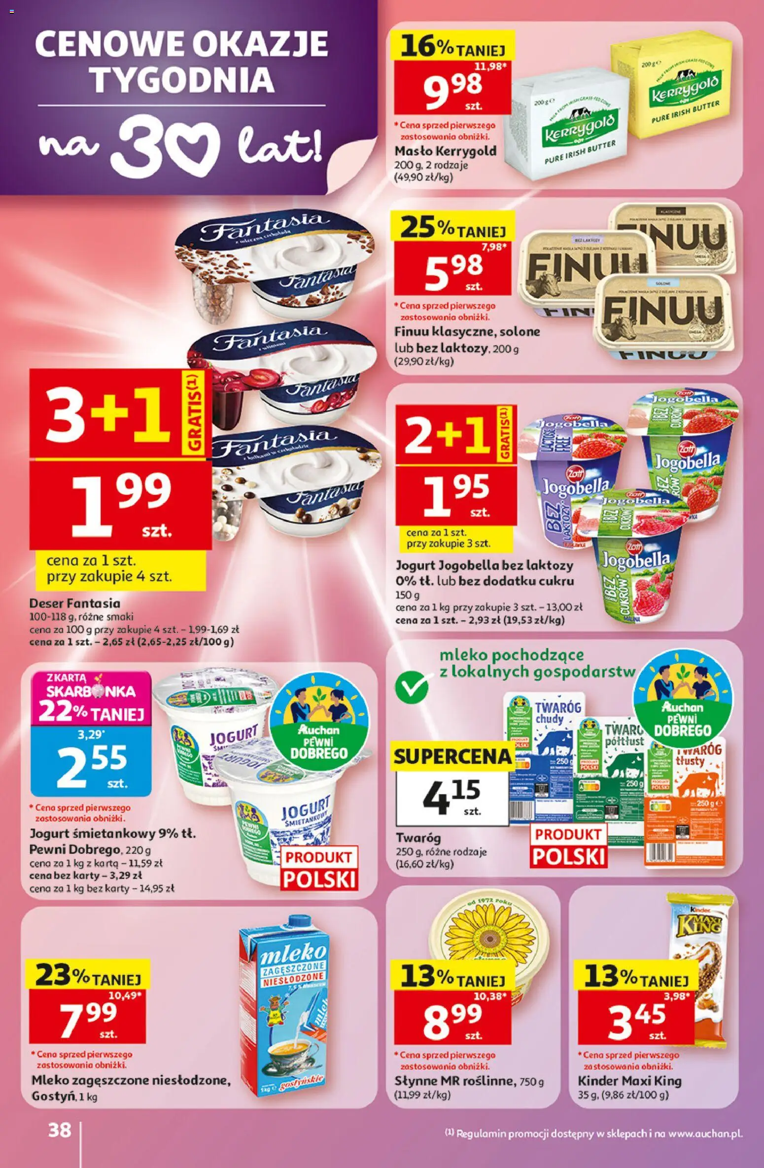 Auchan gazetka - 30 Lat Hipermarket od 07.05.2026 | Strona: 38 | Produkty: Mleko, Masło, Jogurt, Twaróg