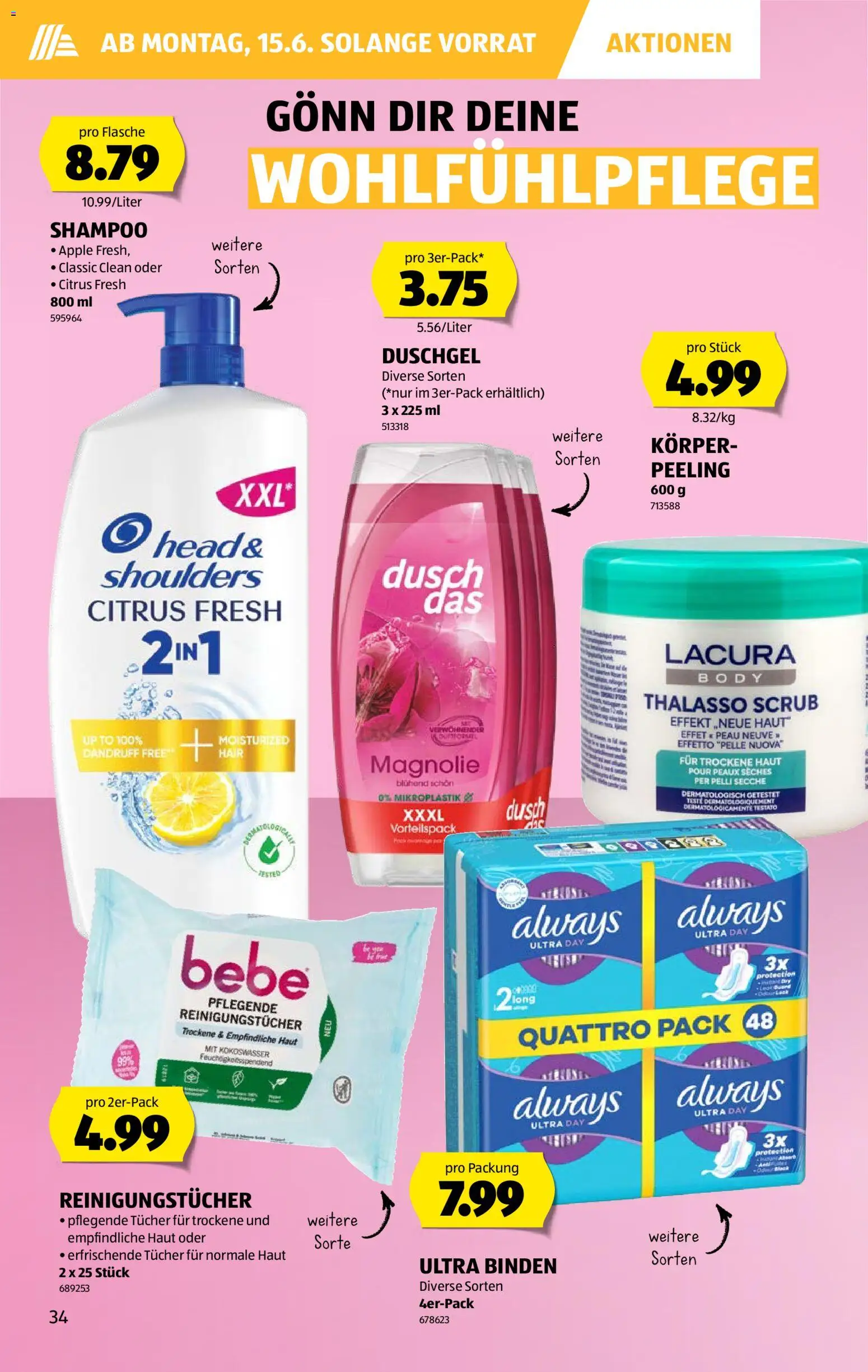 Aldi aktionen – gültig ab 11.06.2026 | Seite: 38 | Produkte: Peeling, Duschgel, Reinigungstücher, Apple
