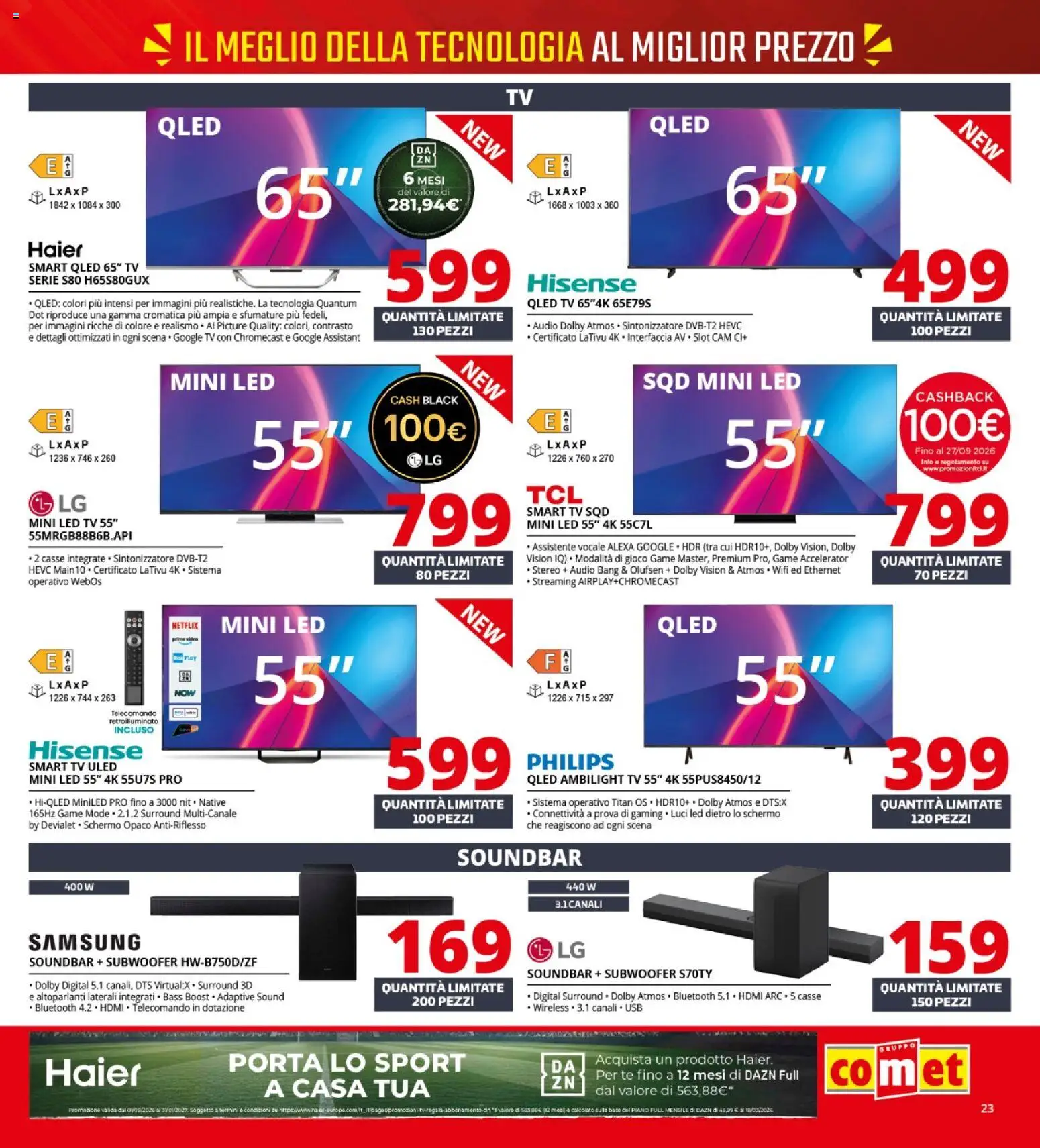 Volantino Comet del 10/09/2026 | Pagina: 23 | Prodotti: Schermo, Tè, smart TV, Soundbar