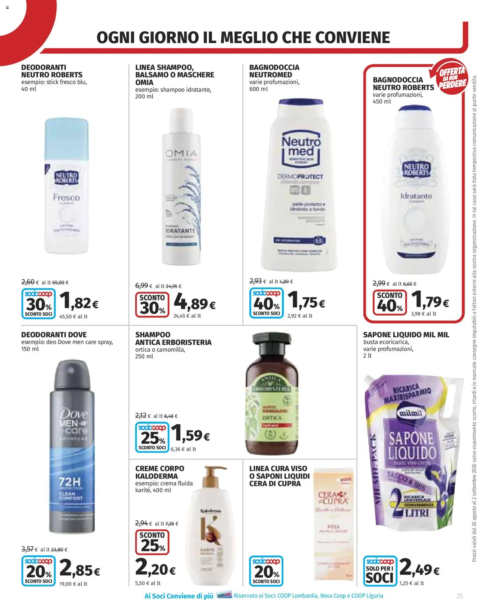 Volantino COOP del 20/08/2026 | Pagina: 25 | Prodotti: Balsamo, Crema, Sapone, Maschere