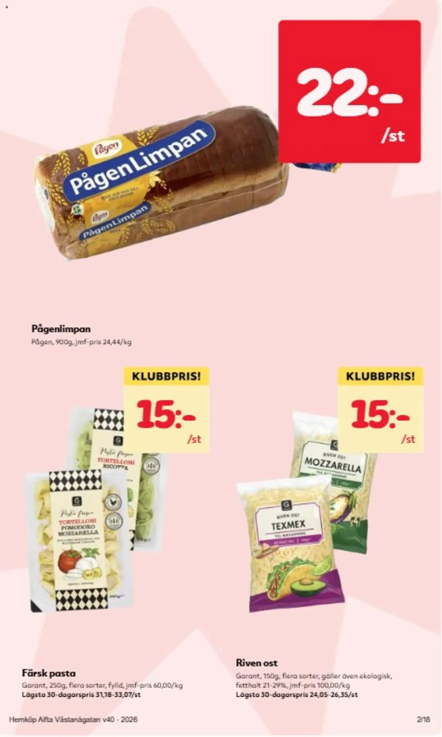 Hemköp reklamblad aktuell från 28/09/2026 | Sida: 2 | Produkter: Ricotta, Mozzarella, Ost, Pasta