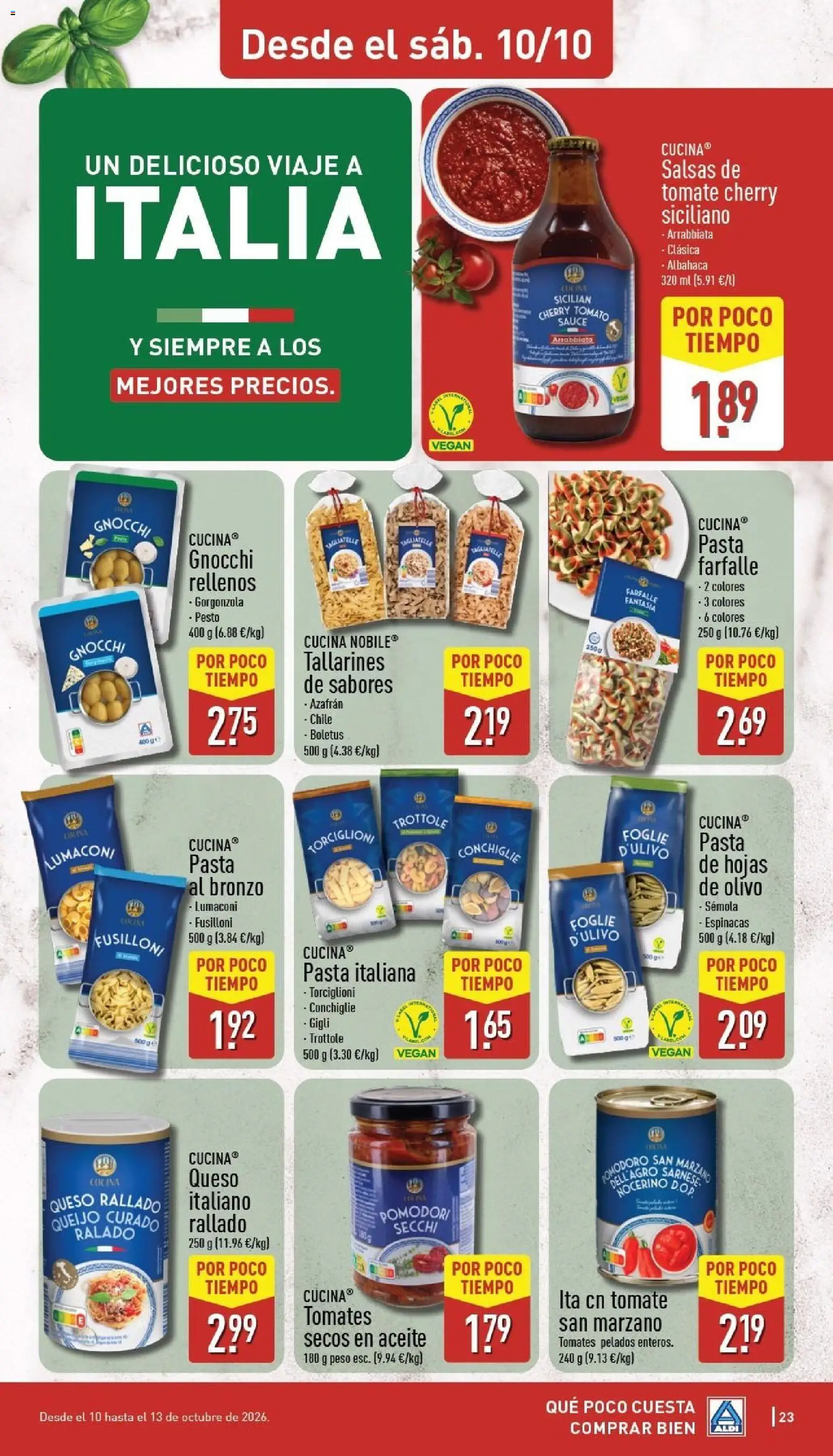 Aldi folleto Canarias │ válido desde el 05/10/2026 | Página: 23 | Productos: Aceite, Tomate, Queso rallado, Pasta