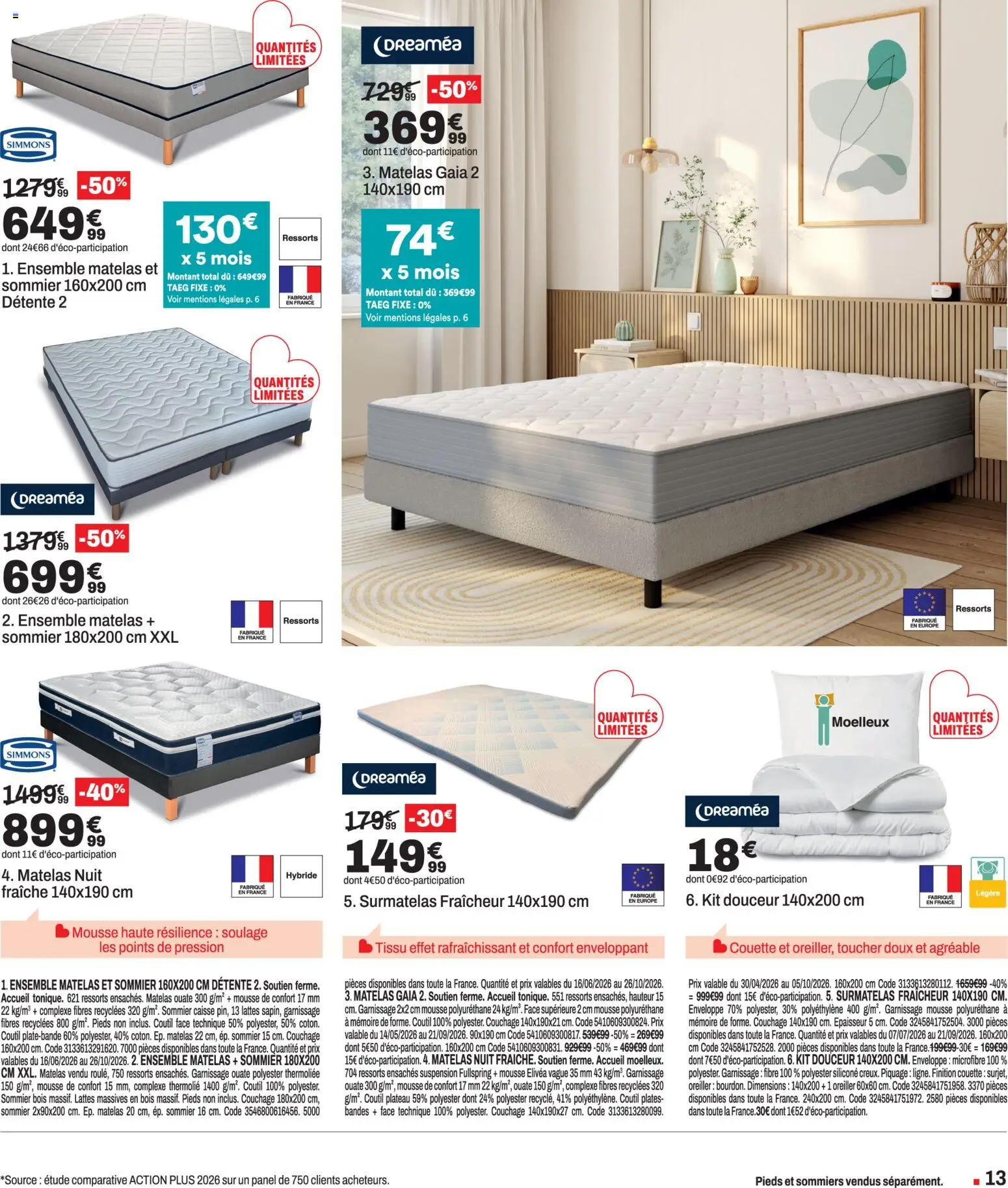 {H1} | Page: 13 | Produits: Plateau, Matelas, Sommier, Couette