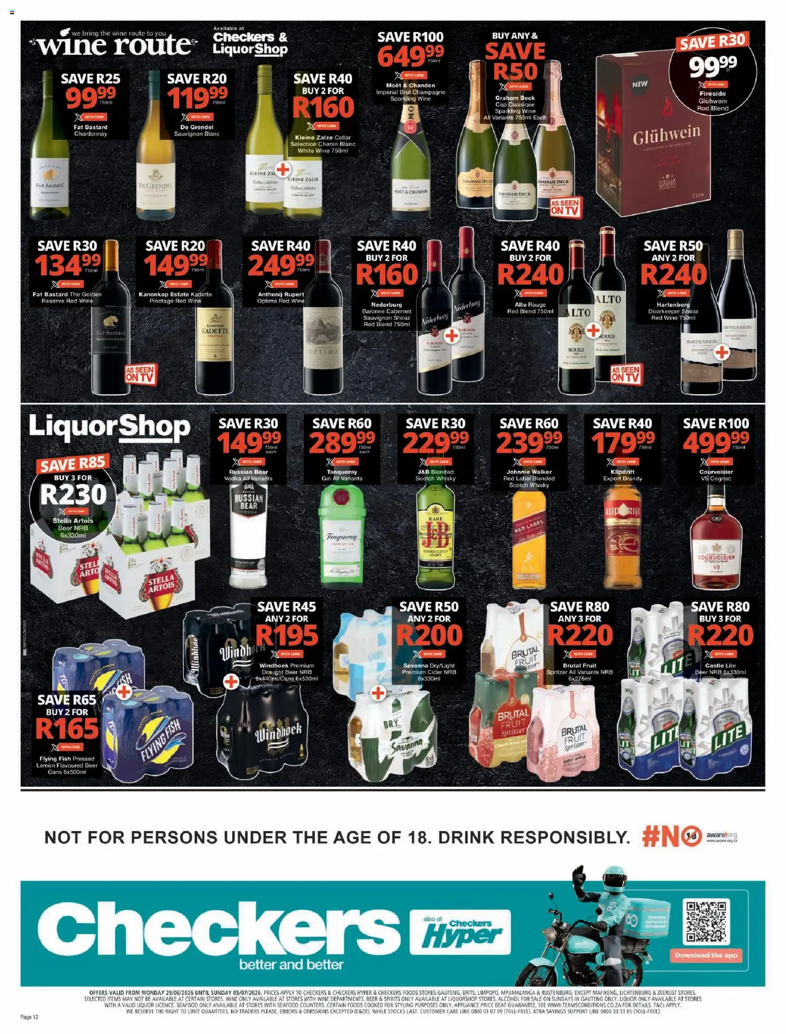 New Checkers catalogue – valid from 29/06/2026 | Page: 12 | Products: Wine, Gin, Seafood, Ensalada de quino