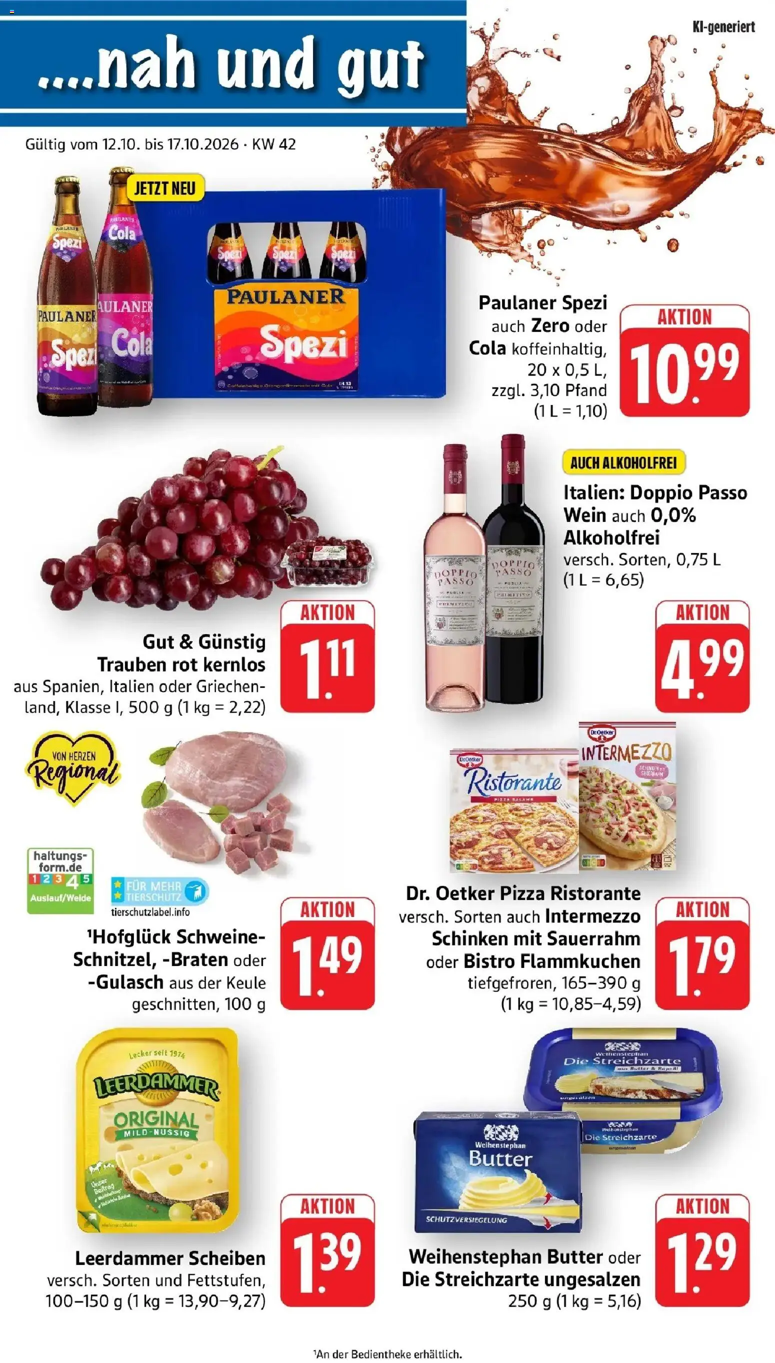 nah & gut Prospekt Offenburg-Zunsweier – gültig ab 12.10.2026 | Seite: 1 | Produkte: Cola, Weihenstephan butter, Leerdammer, Wein