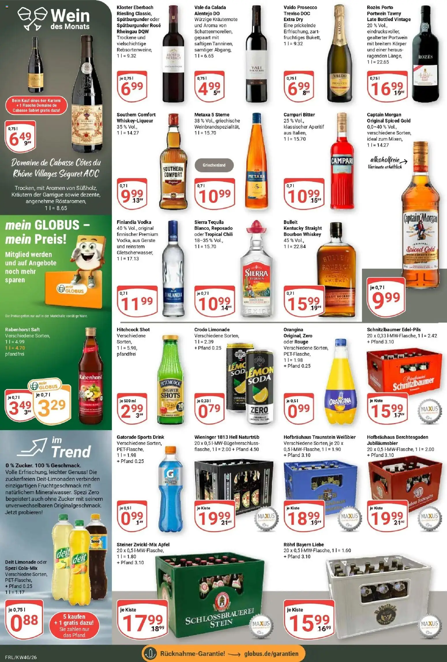 Globus Prospekt Freilassing (ab 28.09.2026) » Angebote online | Seite: 19 | Produkte: Rouge, Prosecco, Wein, Whiskey