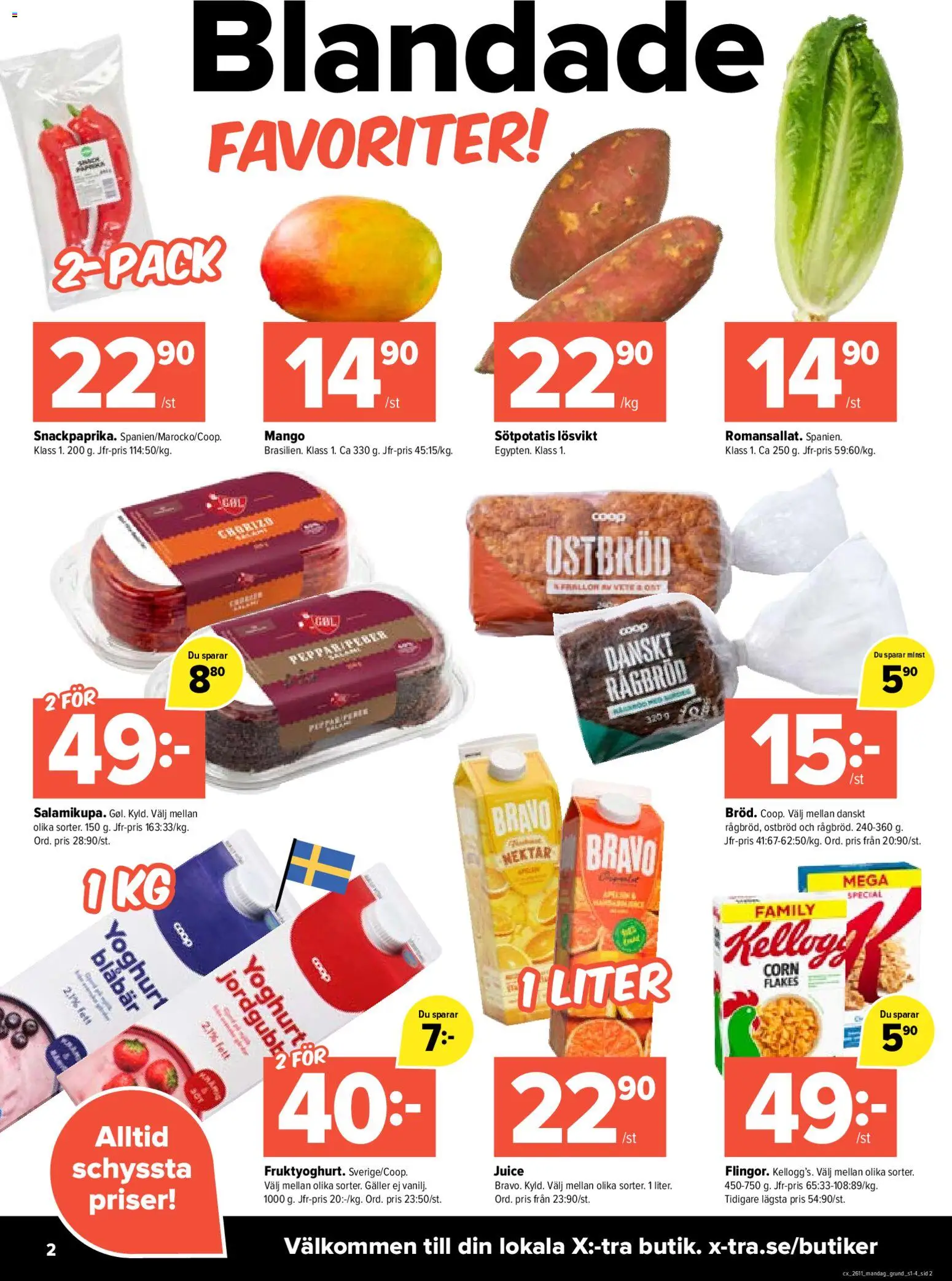 Coop X:-TRA reklamblad aktuell från 09.03.2026 | Sida: 2 | Produkter: Galler, Yoghurt, Juice, Blåbär