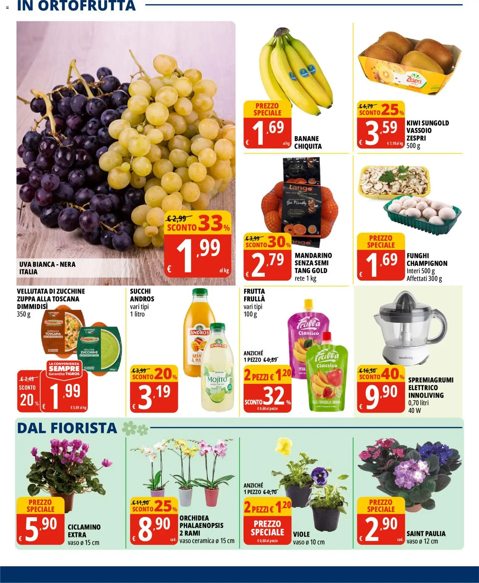 Volantino Tigros del 16/09/2026 | Pagina: 6 | Prodotti: Banane, Frutta, Pera, Vaso