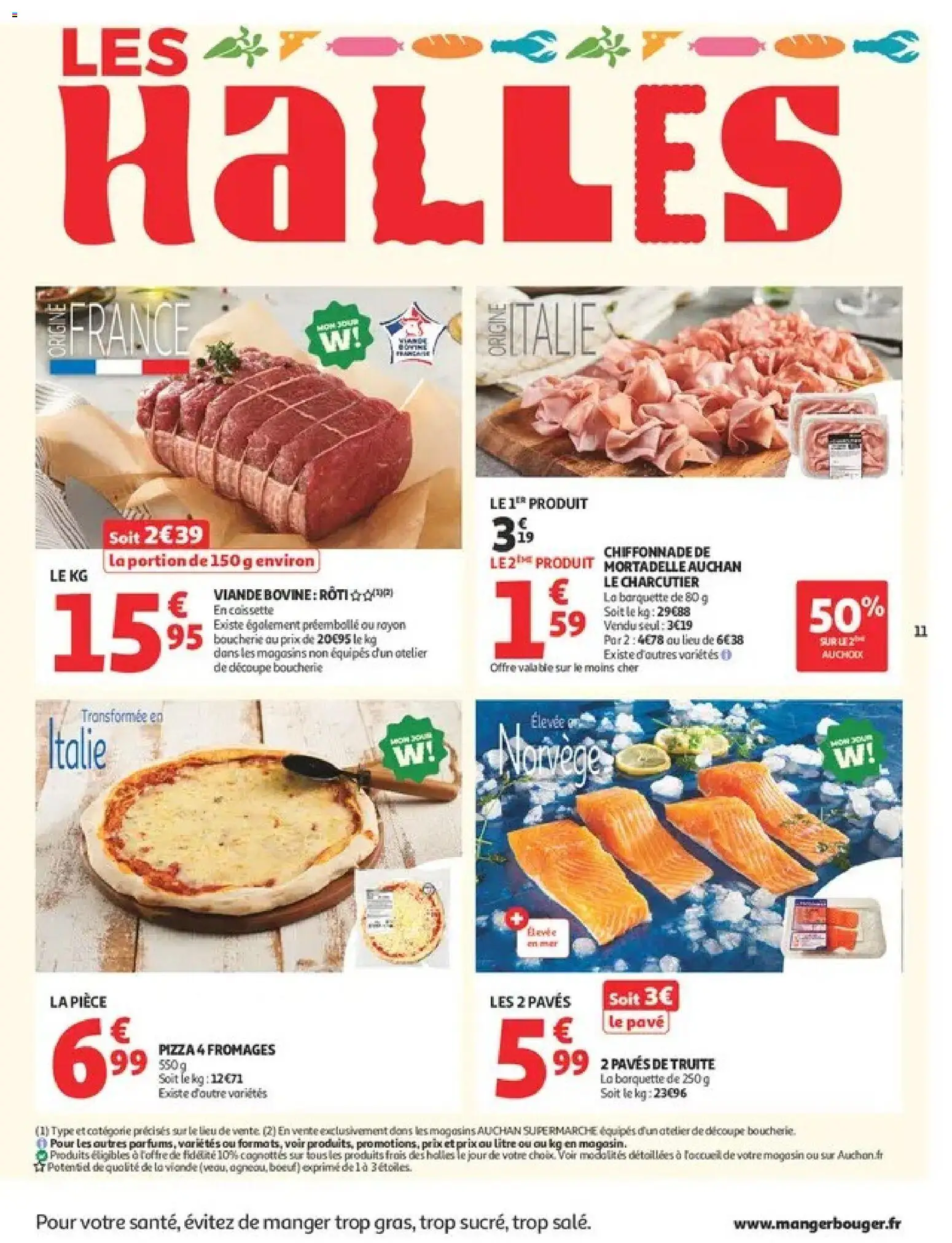{H1} | Page: 11 | Produits: Truite, Pizza, Mortadelle, Viande bovine