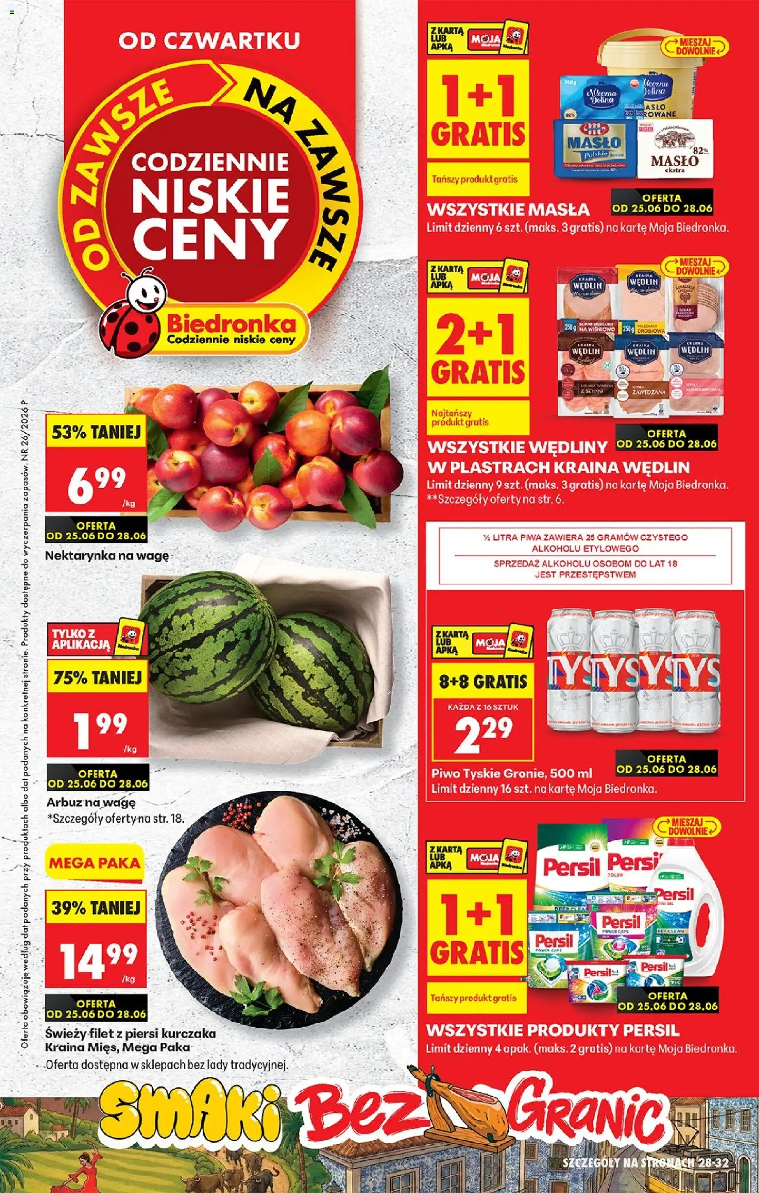 Biedronka gazetka od czwartku od 25.06.2026 | Strona: 1 | Produkty: Nektarynka, Schab, Kraina mięs, Detergent