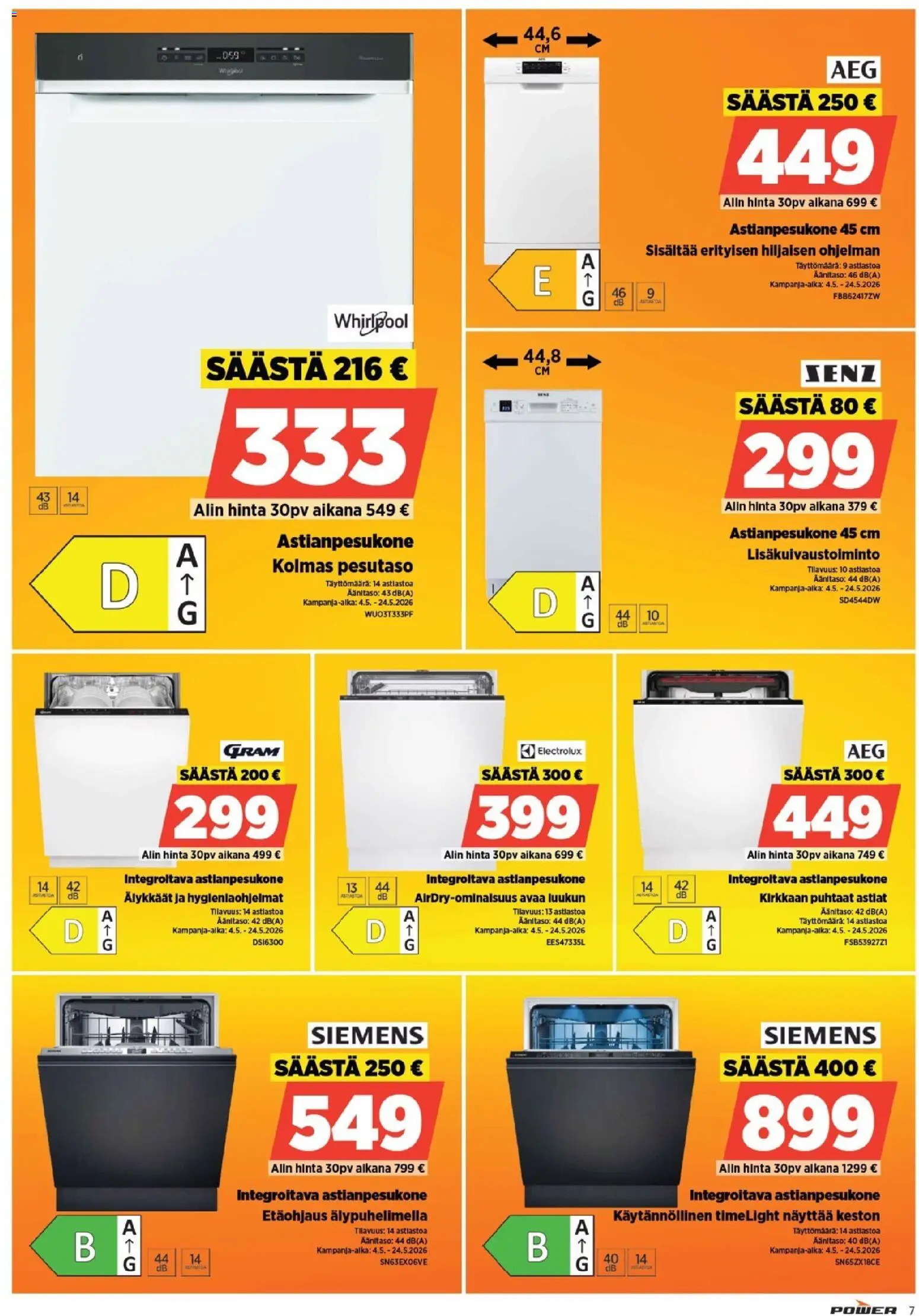 Power tarjoukset – voimassa 04.05.2026 alkaen | Sivu: 8 | Tuotteet: Astianpesukone