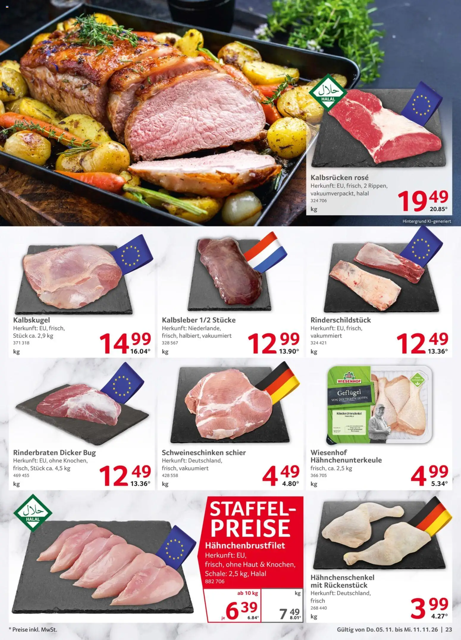 Selgros Prospekt – gültig ab 05.11.2026 | Seite: 23 | Produkte: Rinderbraten, Hahnchen, Hahnchenschenkel, Kalbsleber