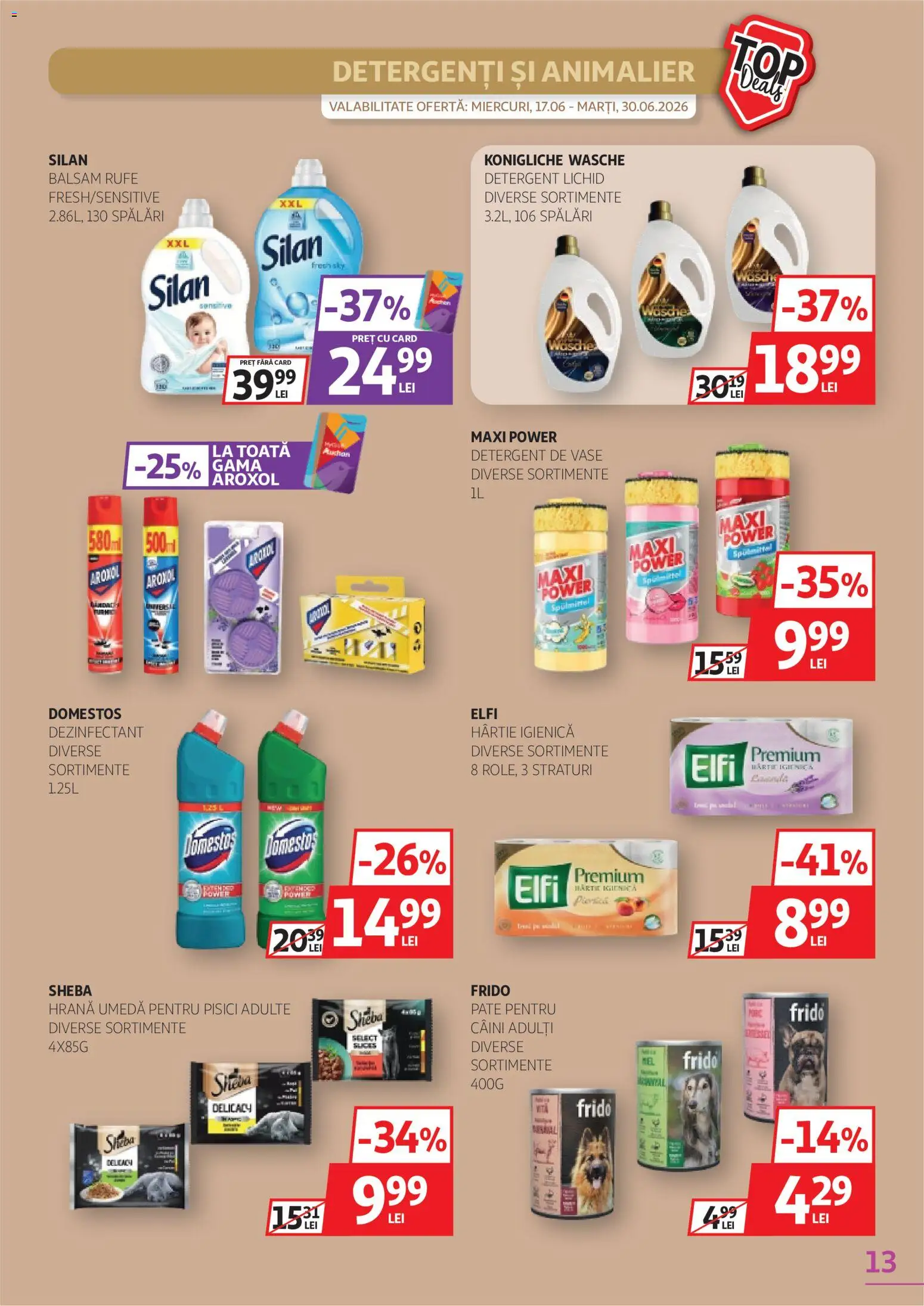 Noul catalog Auchan – valabil de la 17.06.2026 | Pagină: 13 | Produse: Detergent de vase, Pate, Balsam, Detergent