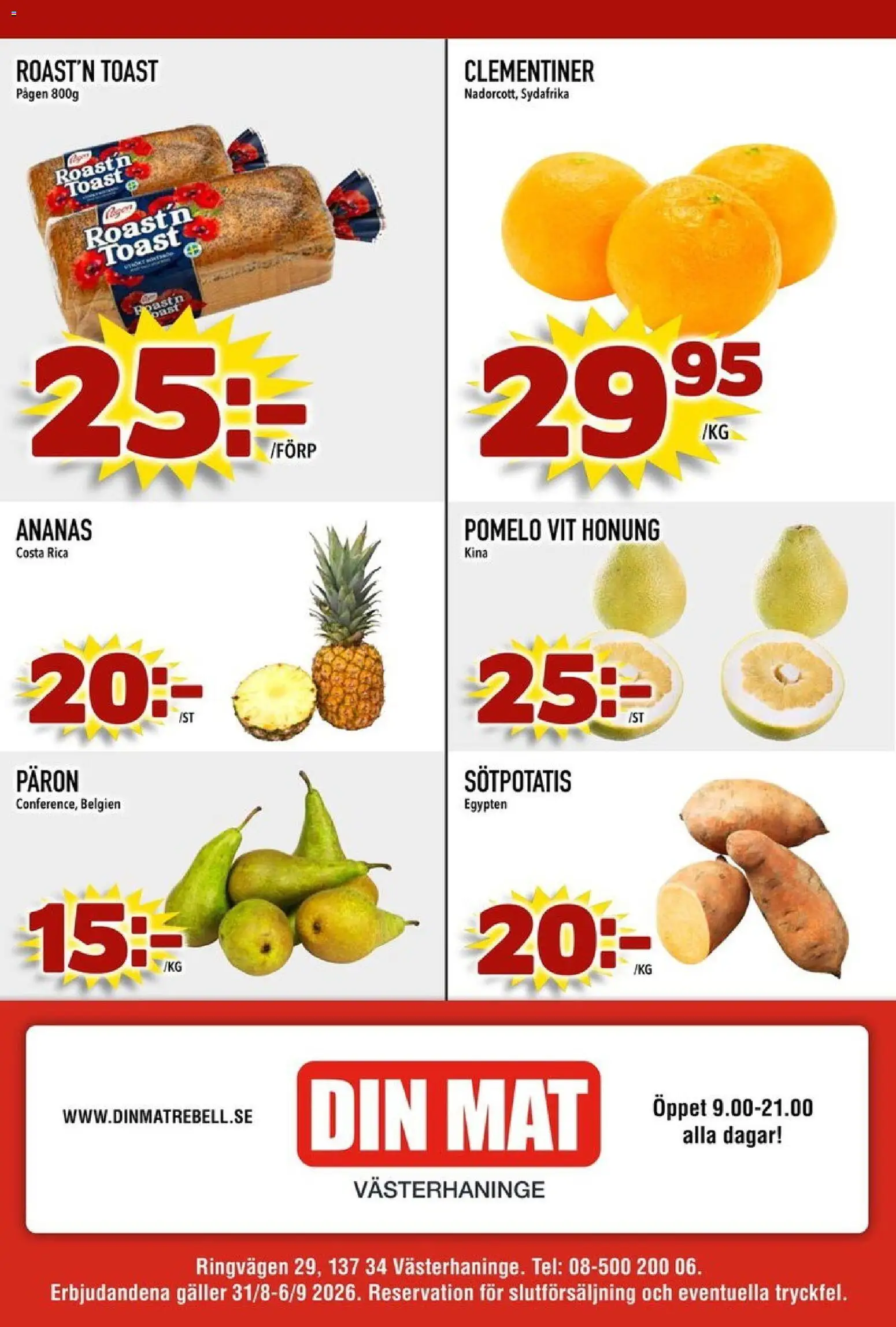Din Mat reklamblad aktuell från 31/08/2026 | Sida: 8 | Produkter: Galler, Pomelo, Sötpotatis, Ananas