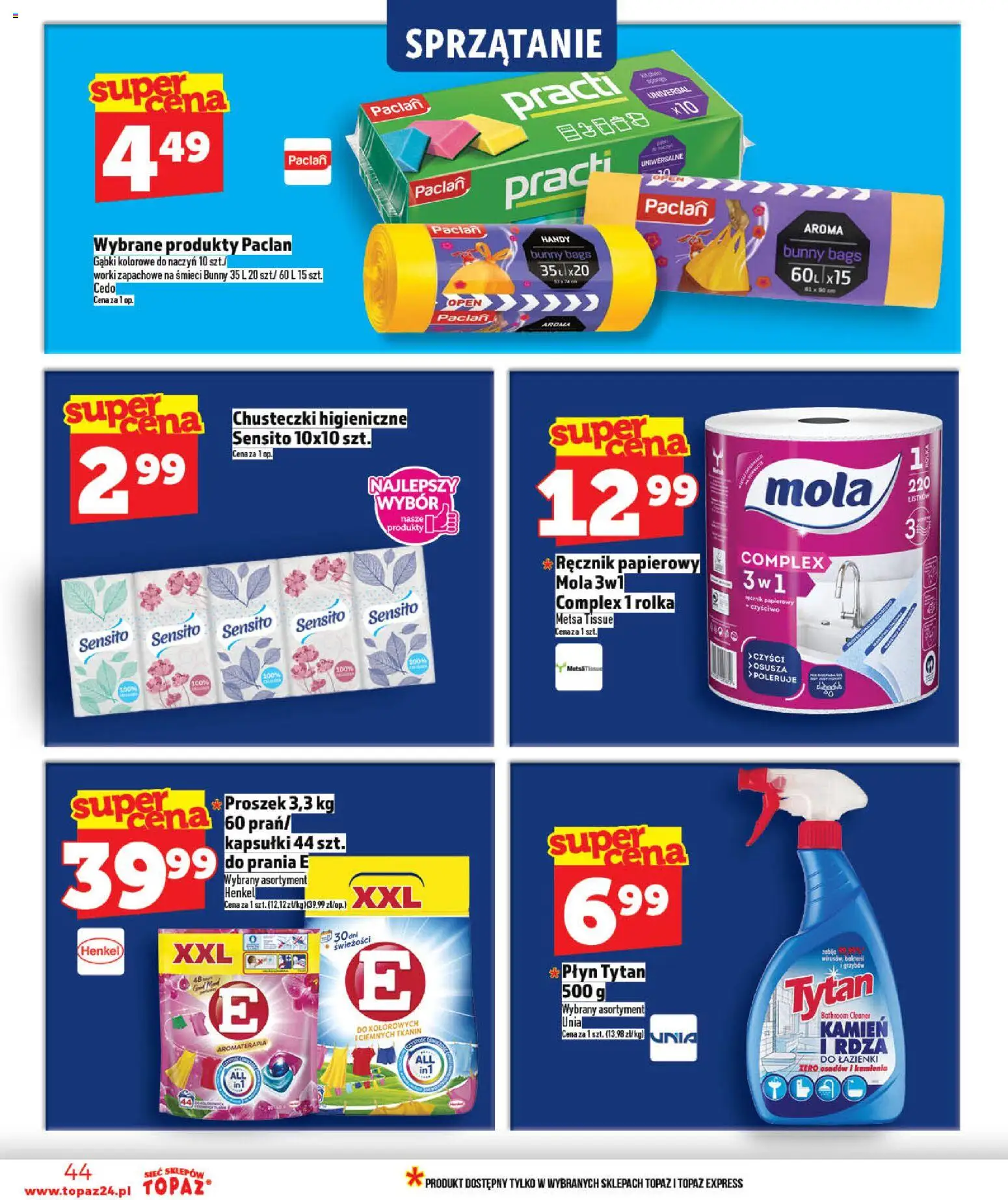 Topaz gazetka od 21.05.2026 | Strona: 44 | Produkty: Cleaner, Chusteczki higieniczne, Ręcznik papierowy