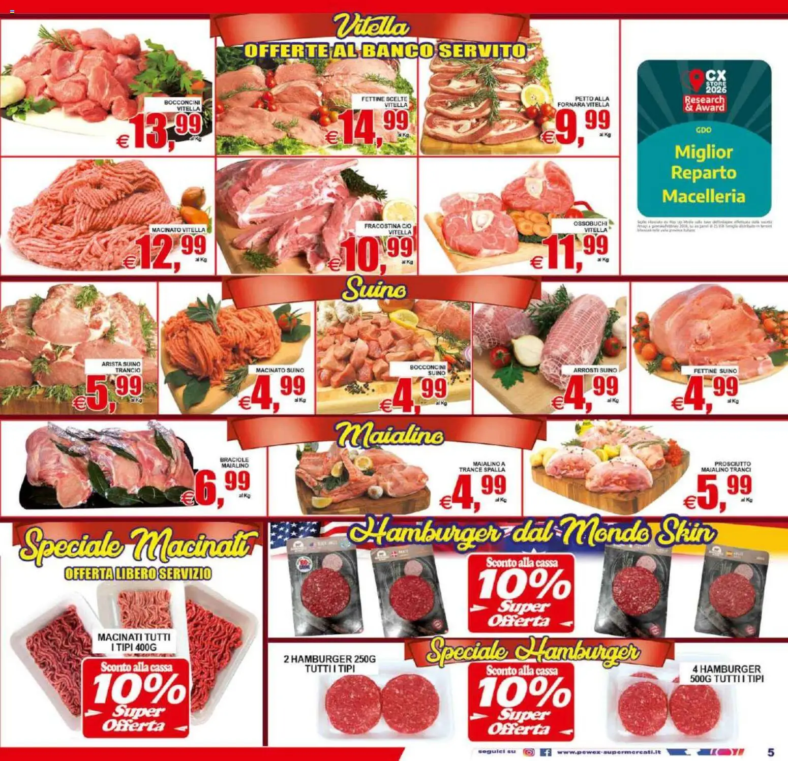 Volantino Pewex del 21/08/2026 | Pagina: 5 | Prodotti: Spalla, Suino, Prosciutto, Hamburger