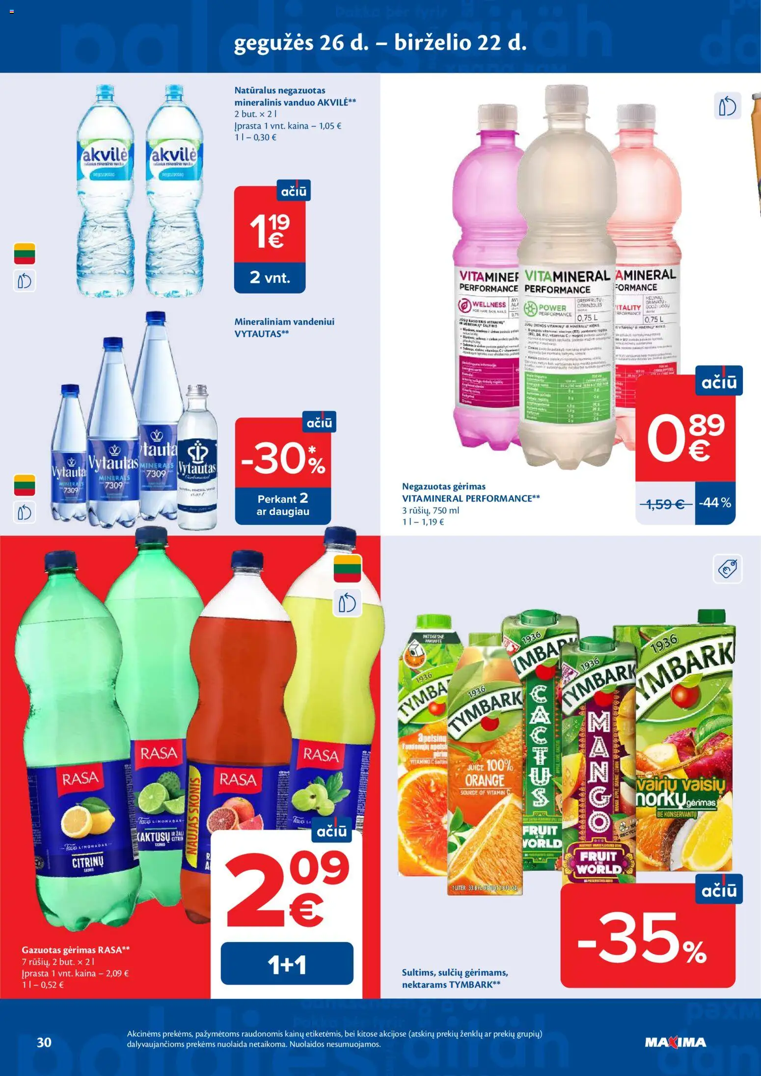MAXIMA akcijos nuo 26.05.2026 | Puslapis: 30 | Prekių: Mineralinis vanduo, Limonadas