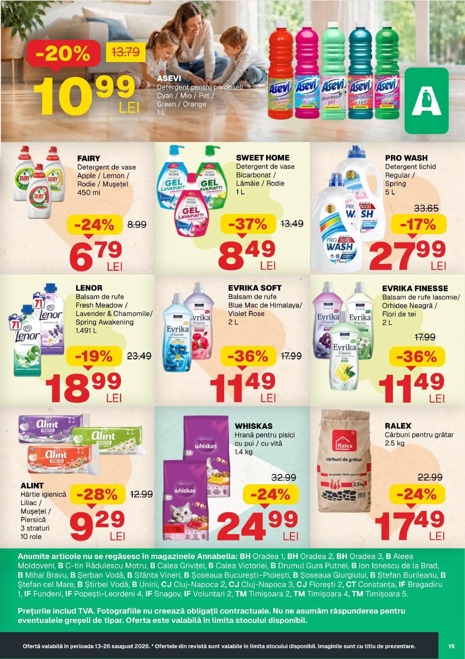Noul catalog Annabella – valabil de la 13.08.2026 | Pagină: 15 | Produse: Whiskas, Role, Balsam, Lămâie