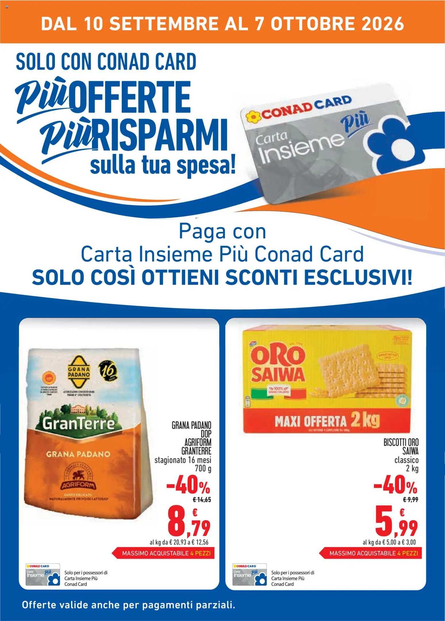 Volantino Conad del 10/09/2026 | Pagina: 2 | Prodotti: Biscotti, Grana Padano