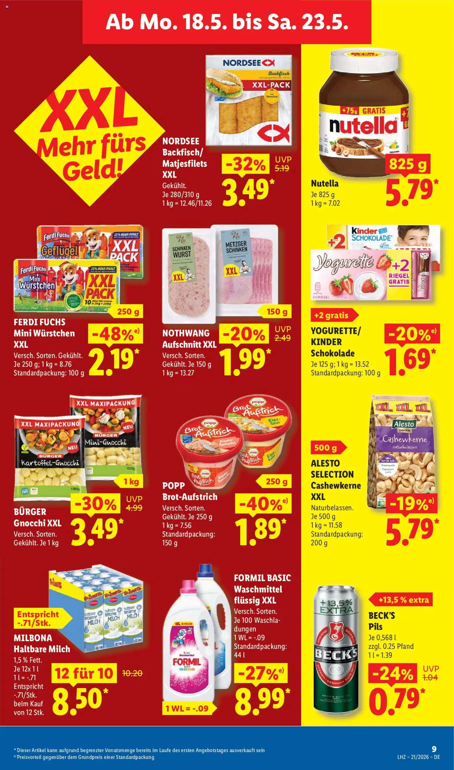 Lidl Prospekt – gültig ab 18.05.2026 | Seite: 17 | Produkte: Yogurette, Haltbare milch, Pils, Wurst