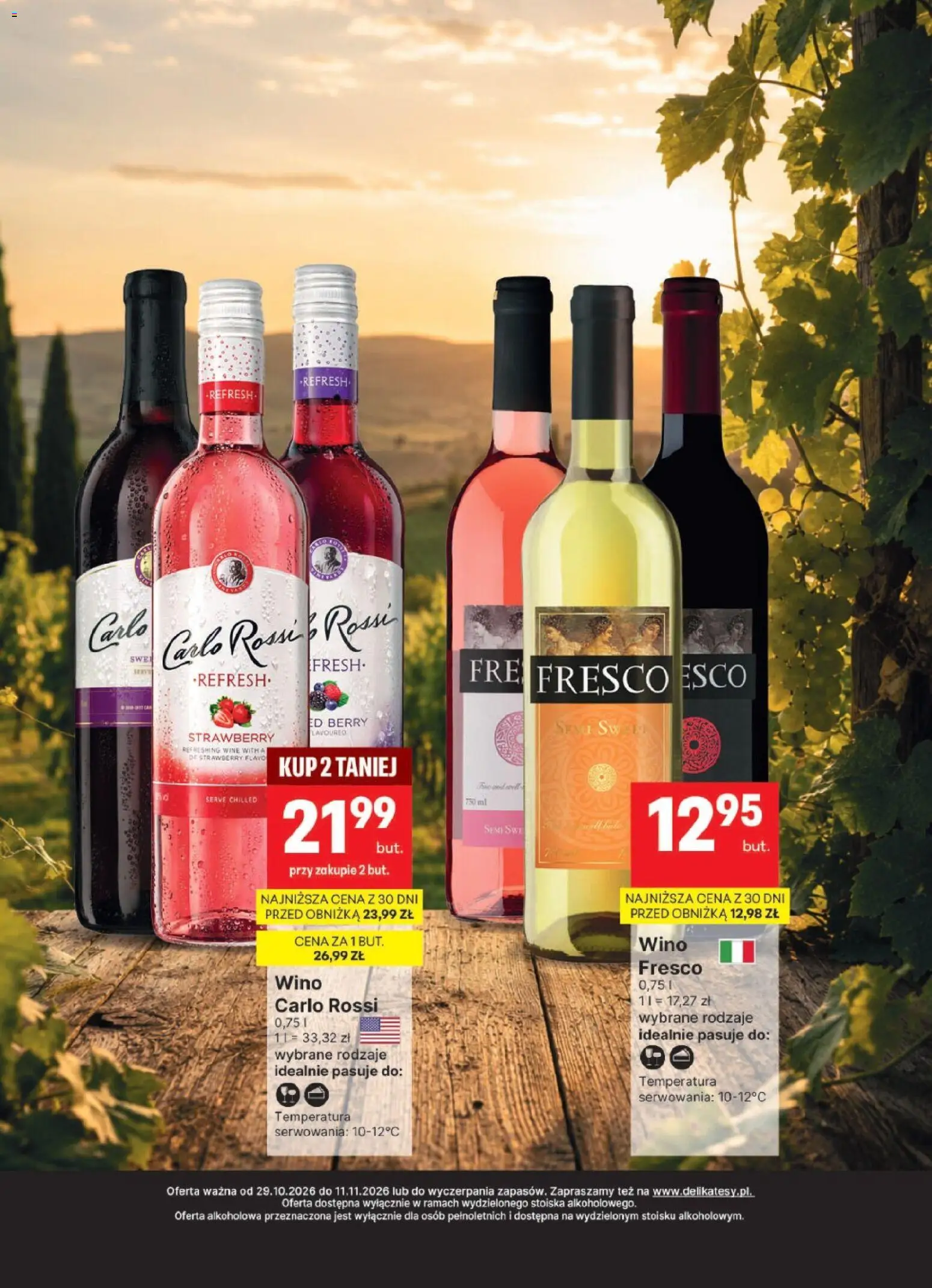 Delikatesy Centrum gazetka - DeliBarek od 29.10.2026 | Strona: 4 | Produkty: Wino fresco, Wino, Fresco, Carlo Rossi