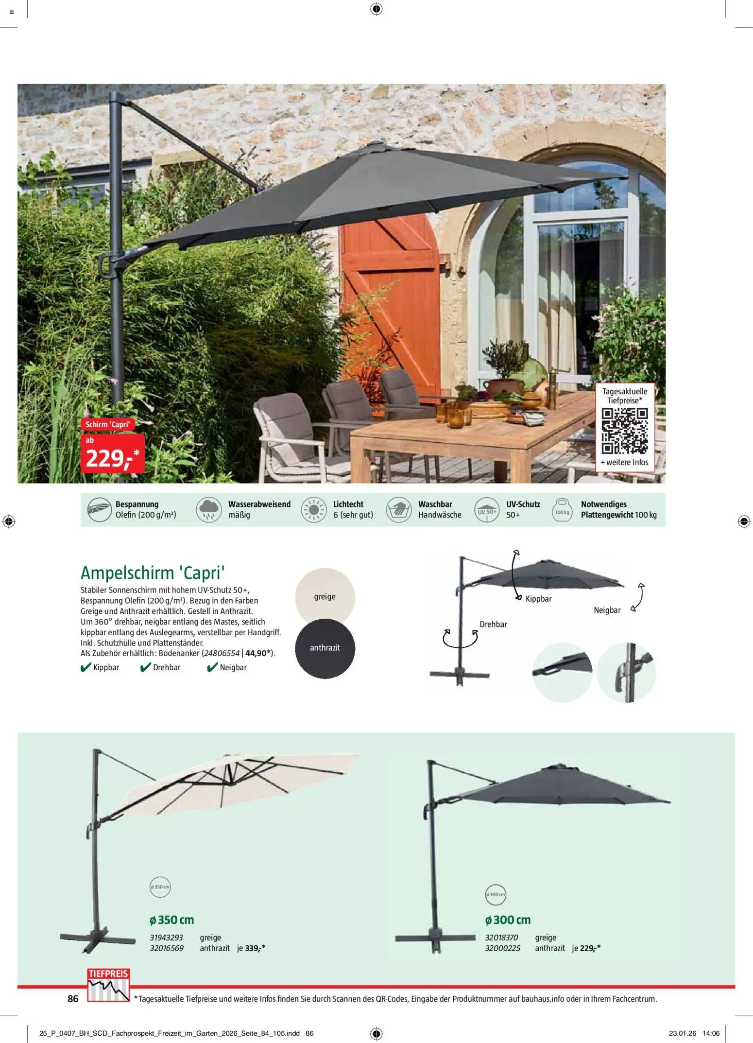 Bauhaus Freizeit im Garten – gültig ab 02.03.2026 | Seite: 86 | Produkte: Sonnenschirm