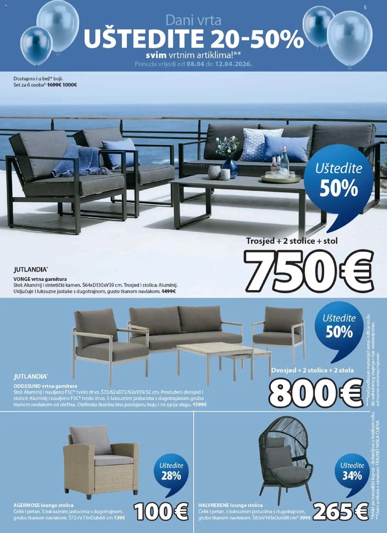 JYSK katalog | vrijedi od 08.04.2026 | Stranica: 5 | Proizvodi: Trosjed, Stol, Vrtna garnitura, Dvosjed