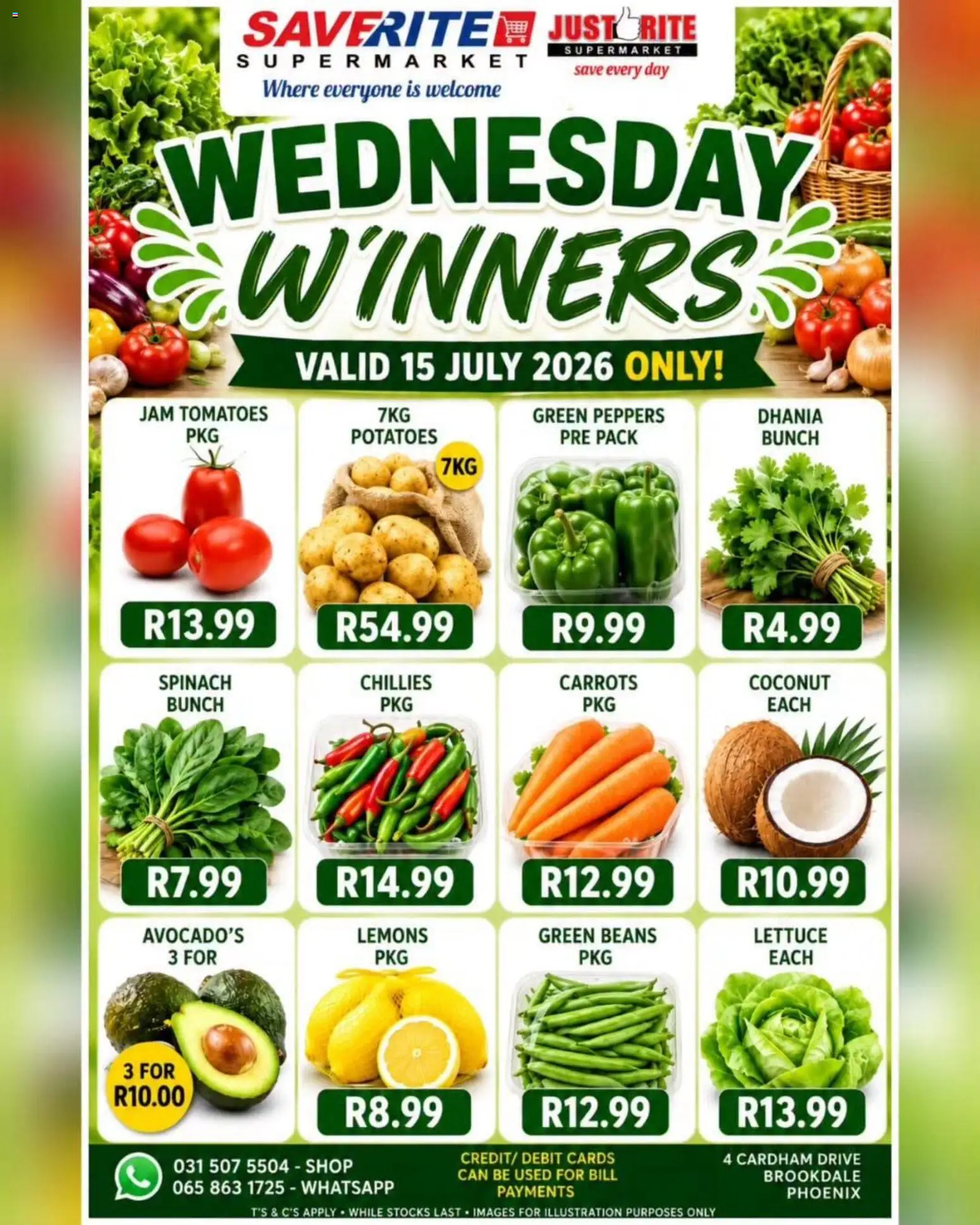 New Saverite catalogue – valid from 15/07/2026 | Page: 1 | Products: Beans, Jam, Tomatoes, Potatoes