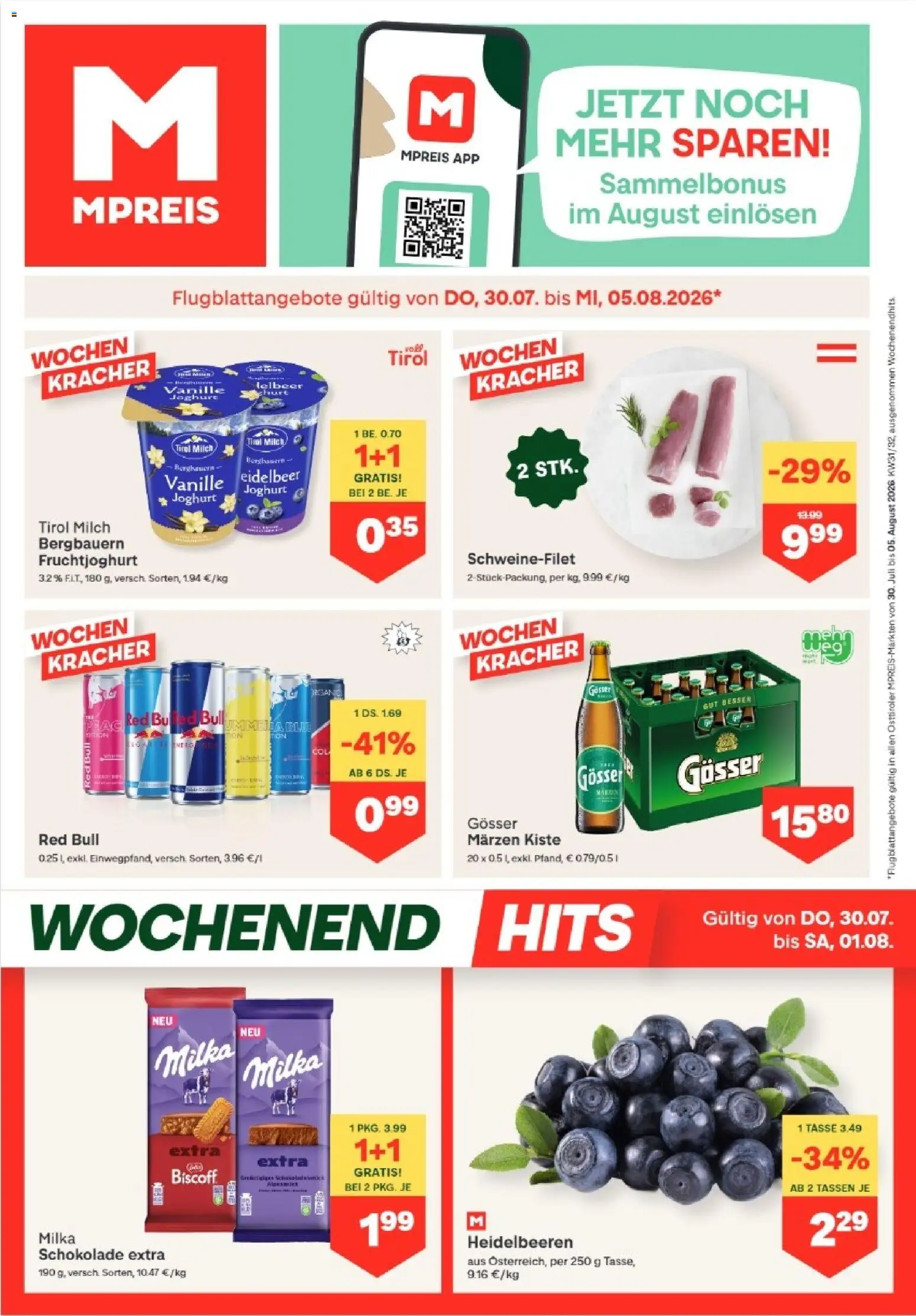 MPREIS Anras gültig ab 30.07.2026 | Seite: 1 | Produkte: Milch, Joghurt, Schokolade