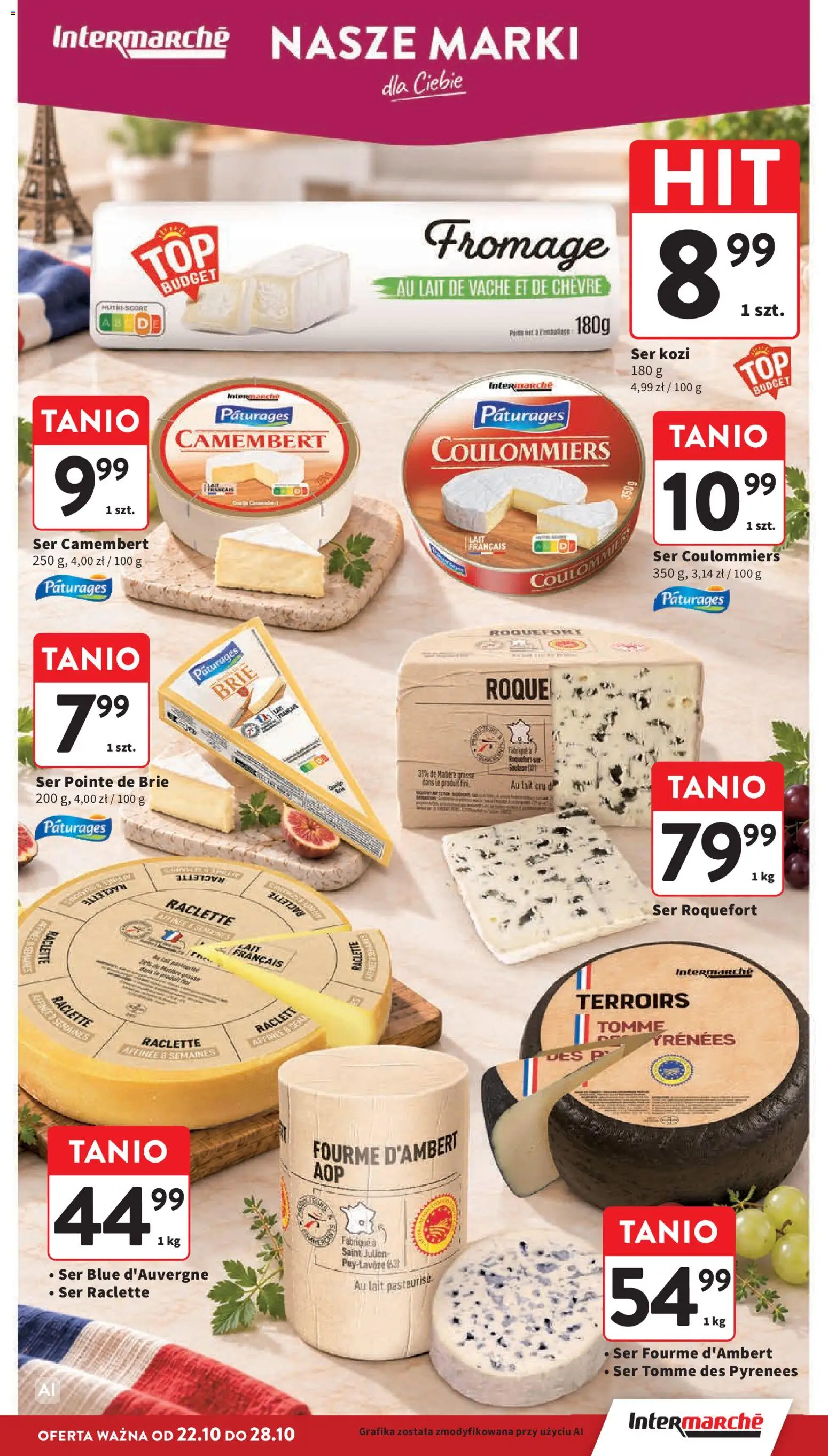 Intermarche gazetka od 22.10.2026 | Strona: 21 | Produkty: Ser blue, Ser raclette, Camembert, Ser