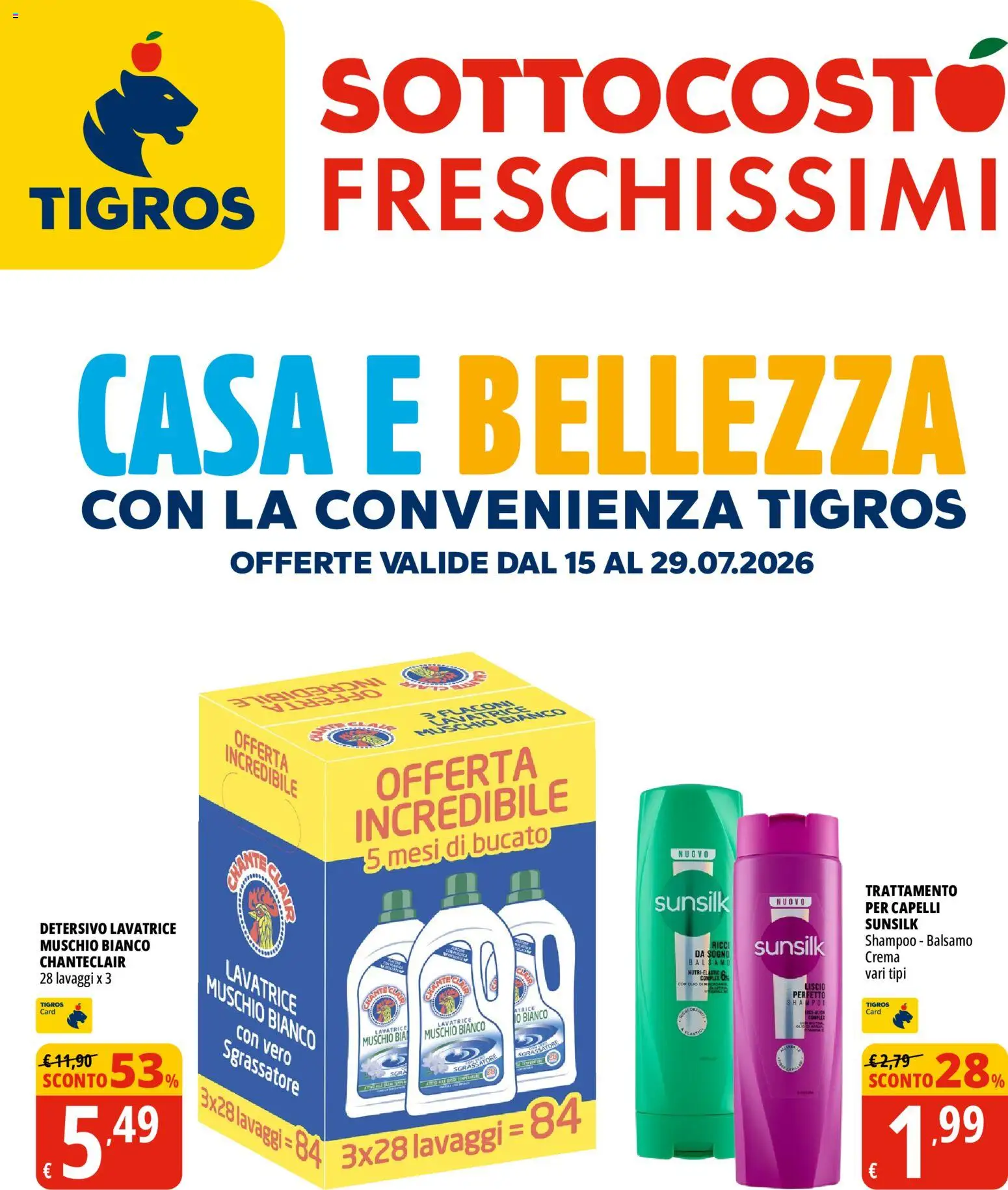 Volantino Tigros del 15/07/2026 | Pagina: 1 | Prodotti: Balsamo, Crema, Sgrassatore, Lavatrice