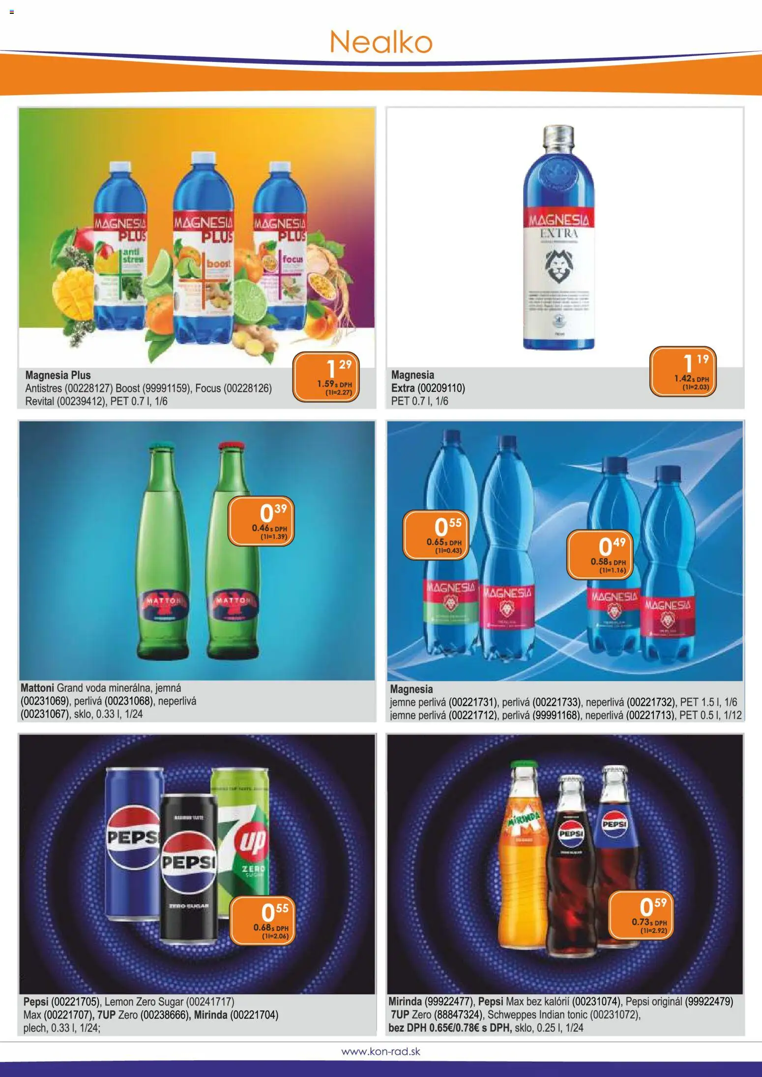 Nové KON - RAD akcie – leták je platný od 01.03.2026 | Strana: 24 | Produkty: Mattoni, Pepsi, Mirinda, Pepsi Zero