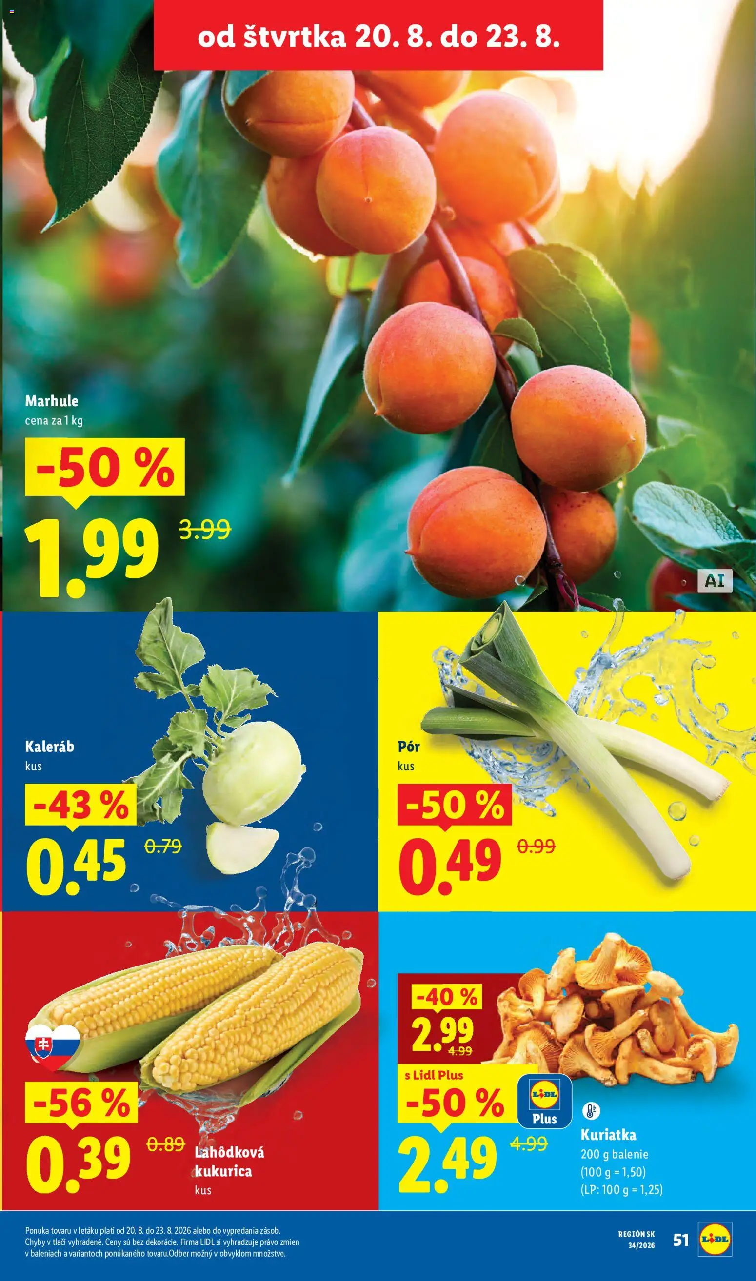 Nové Lidl akcie – leták je platný od 17.08.2026 | Strana: 65 | Produkty: Pór, Kukurica, Kaleráb, Marhule