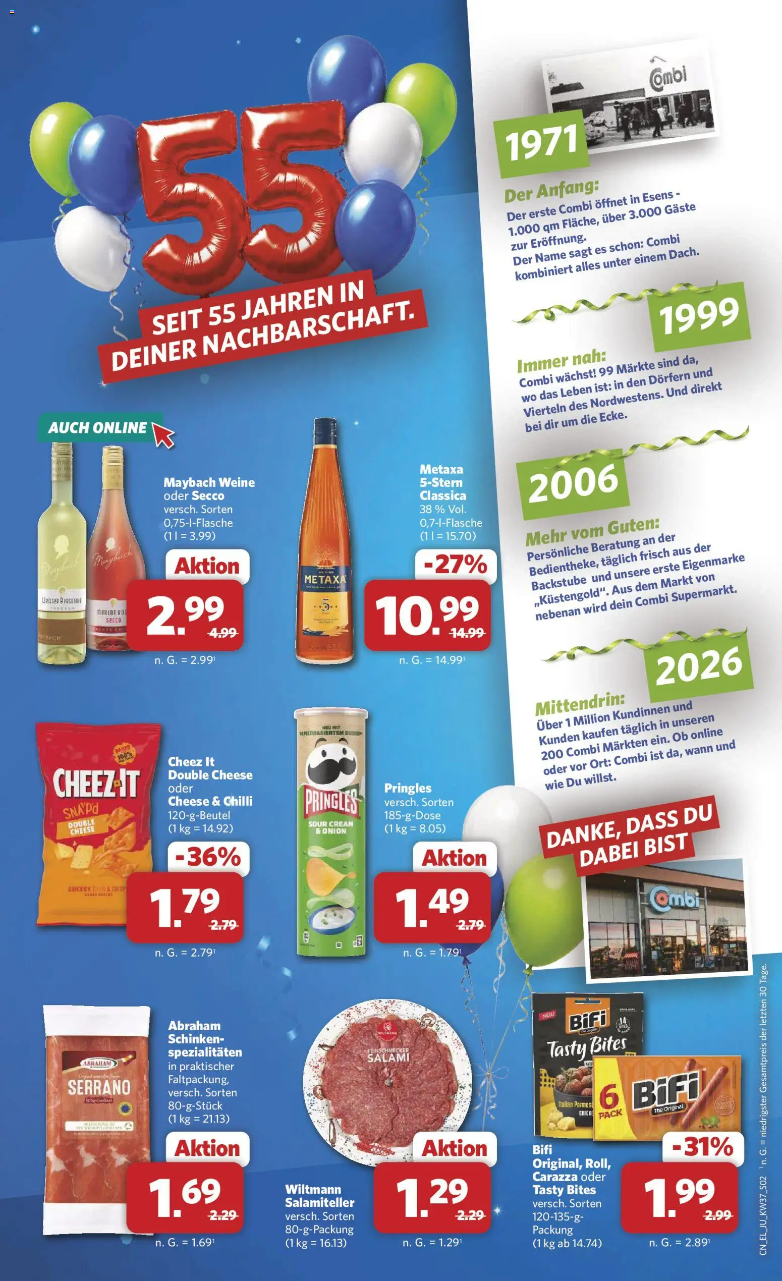 Combi Sonderangebote – gültig ab 07.09.2026 | Seite: 2 | Produkte: Bifi, Metaxa, Schinken, Pringles